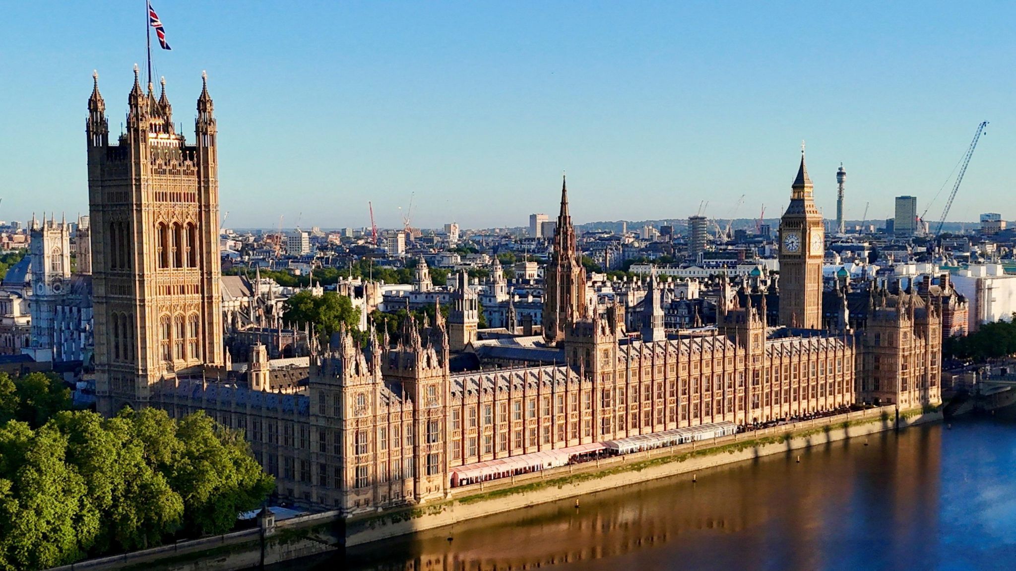 A drone view of the Palace of Westminster which houses Britain's parliamentt