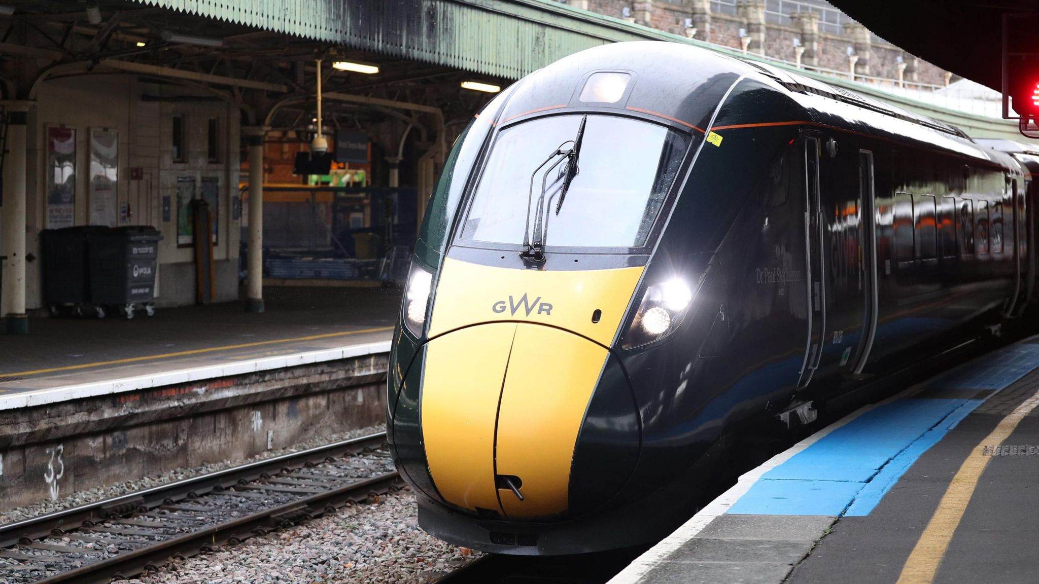 A Great Western Railway train stopped at a station