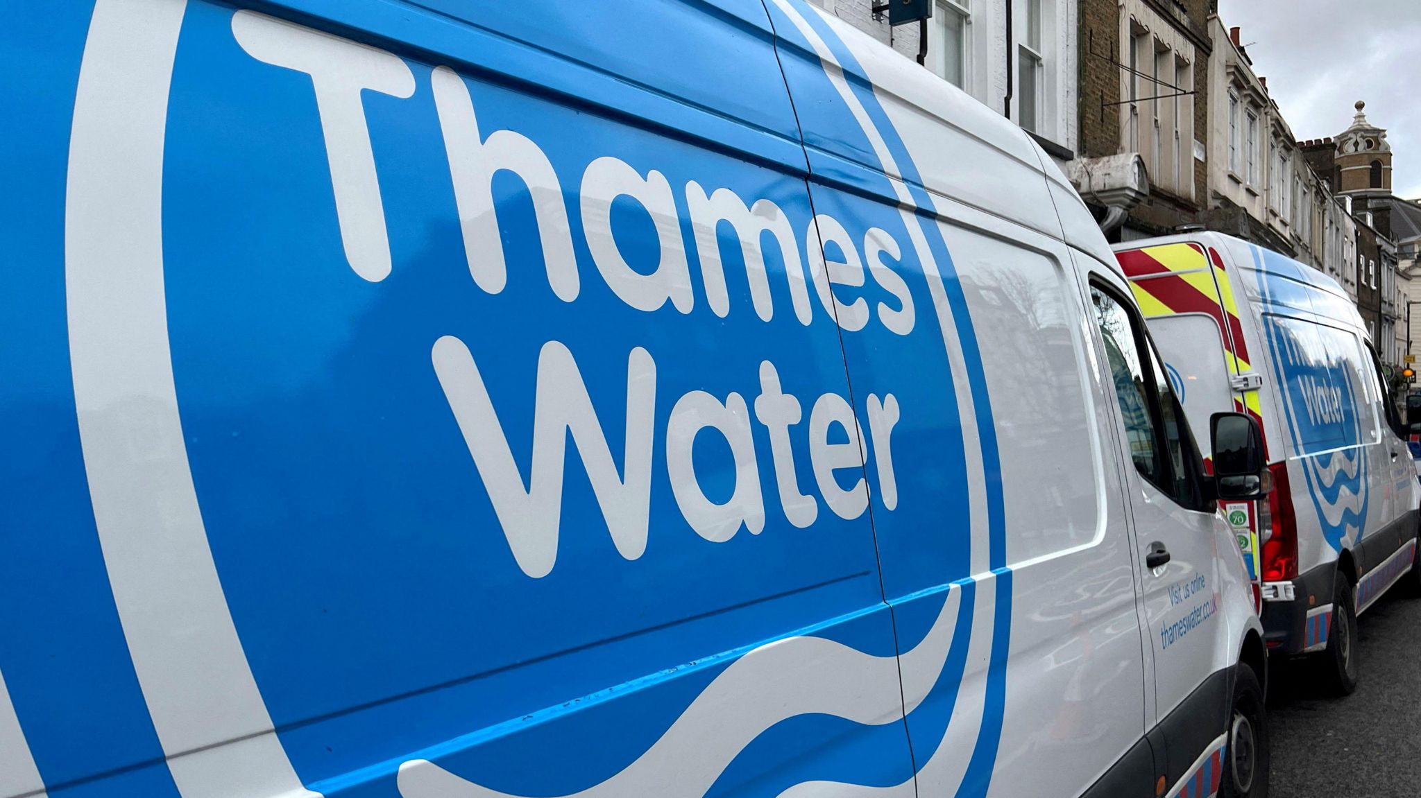 General view of Thames Water vans. 