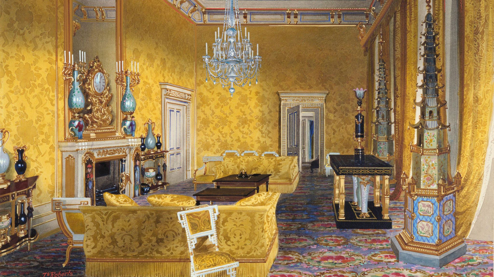 A painting of the Yellow Drawing Room in 1855 by James Roberts