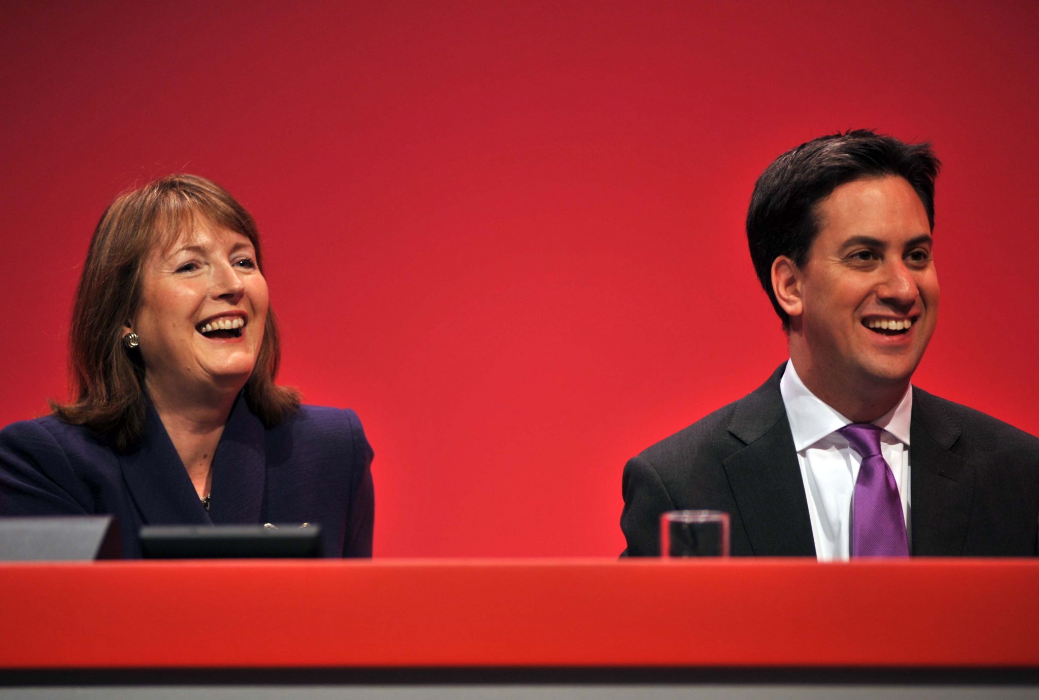 Harriet Harman next to Ed Miliband in 2010
