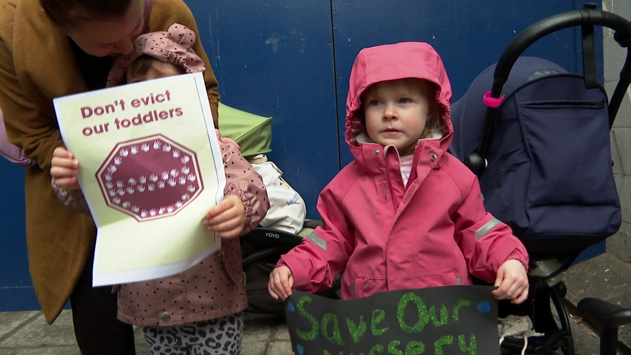 Children protesting outside Westfield nursery following news of the closure 
