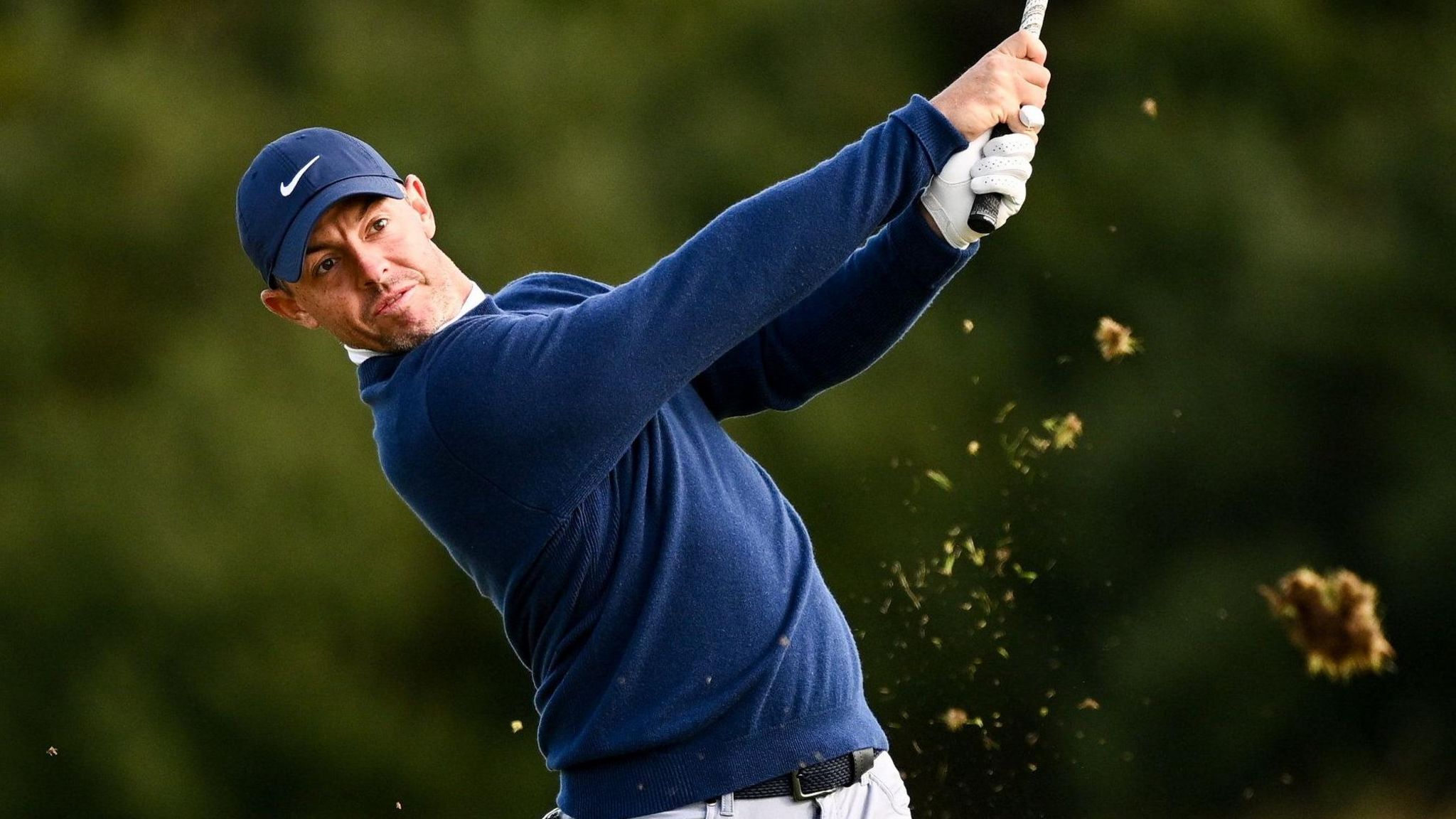 Rory McIlroy hits a shot during the second round at Royal County Down 