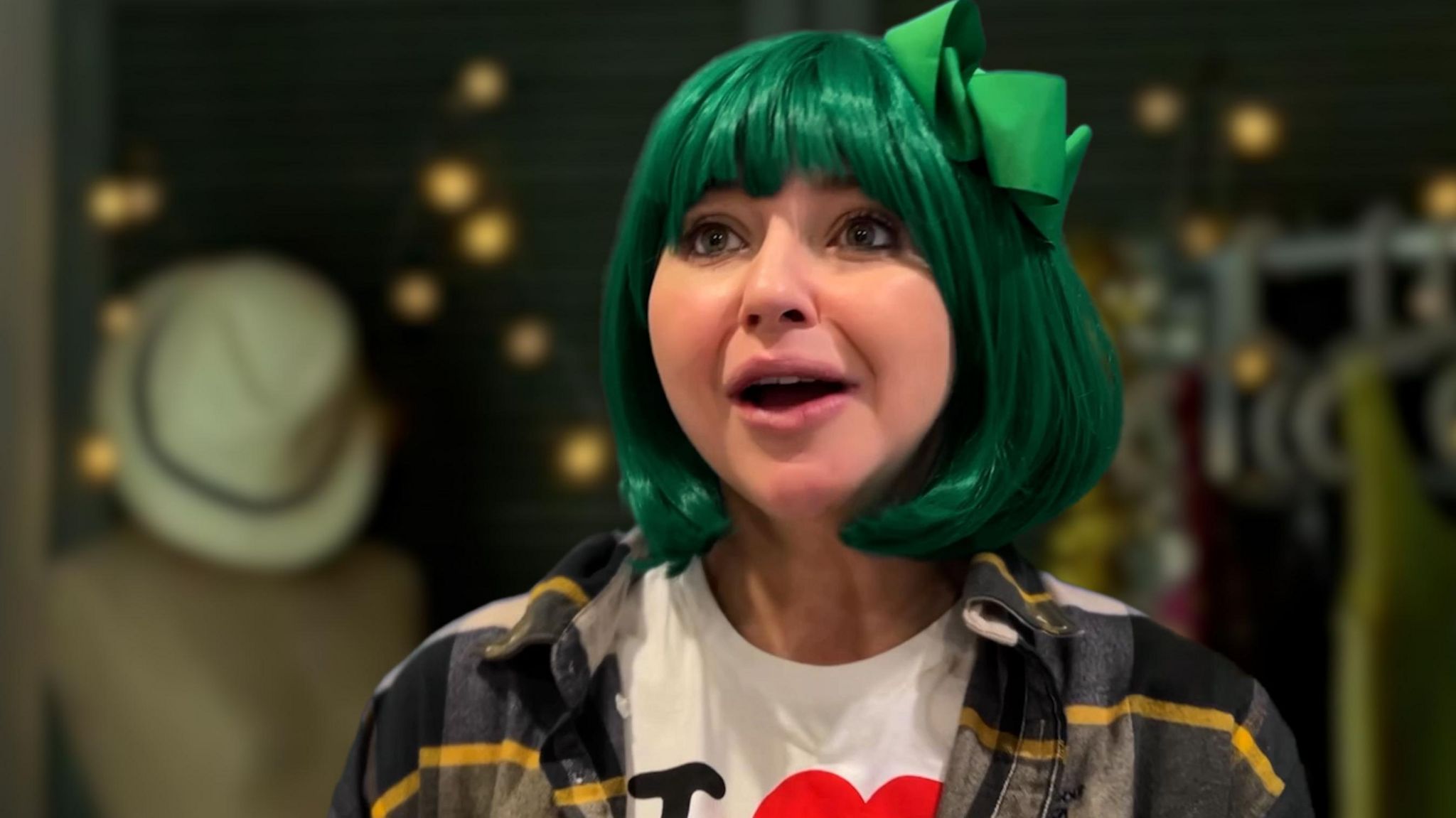 Kirsty Paterson in a green wig