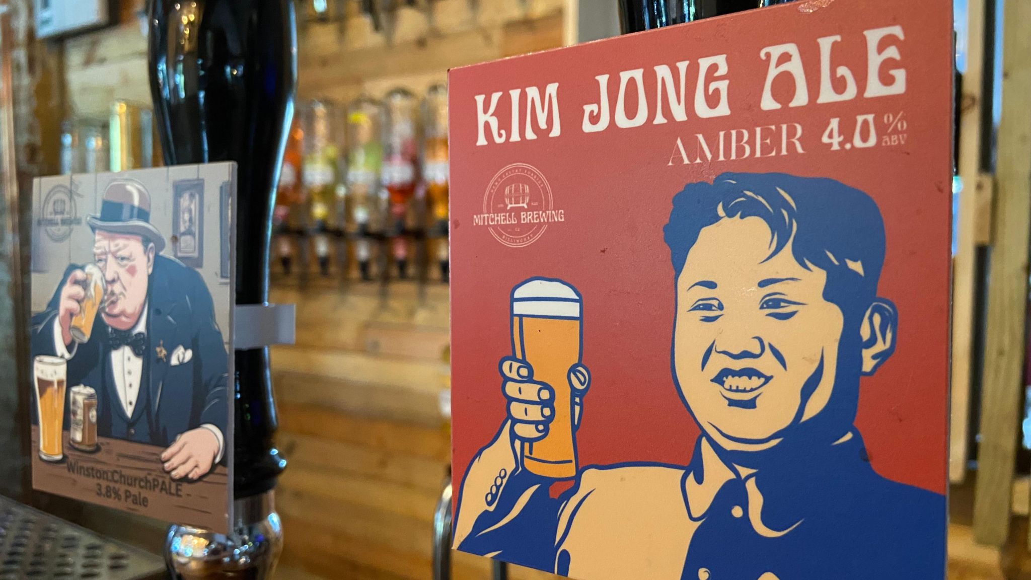 Labels for Kim Jong Ale and Winston Churchpale beers