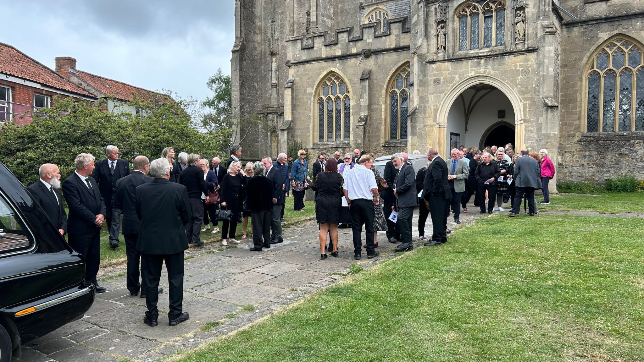 View outside the church before the funeral service