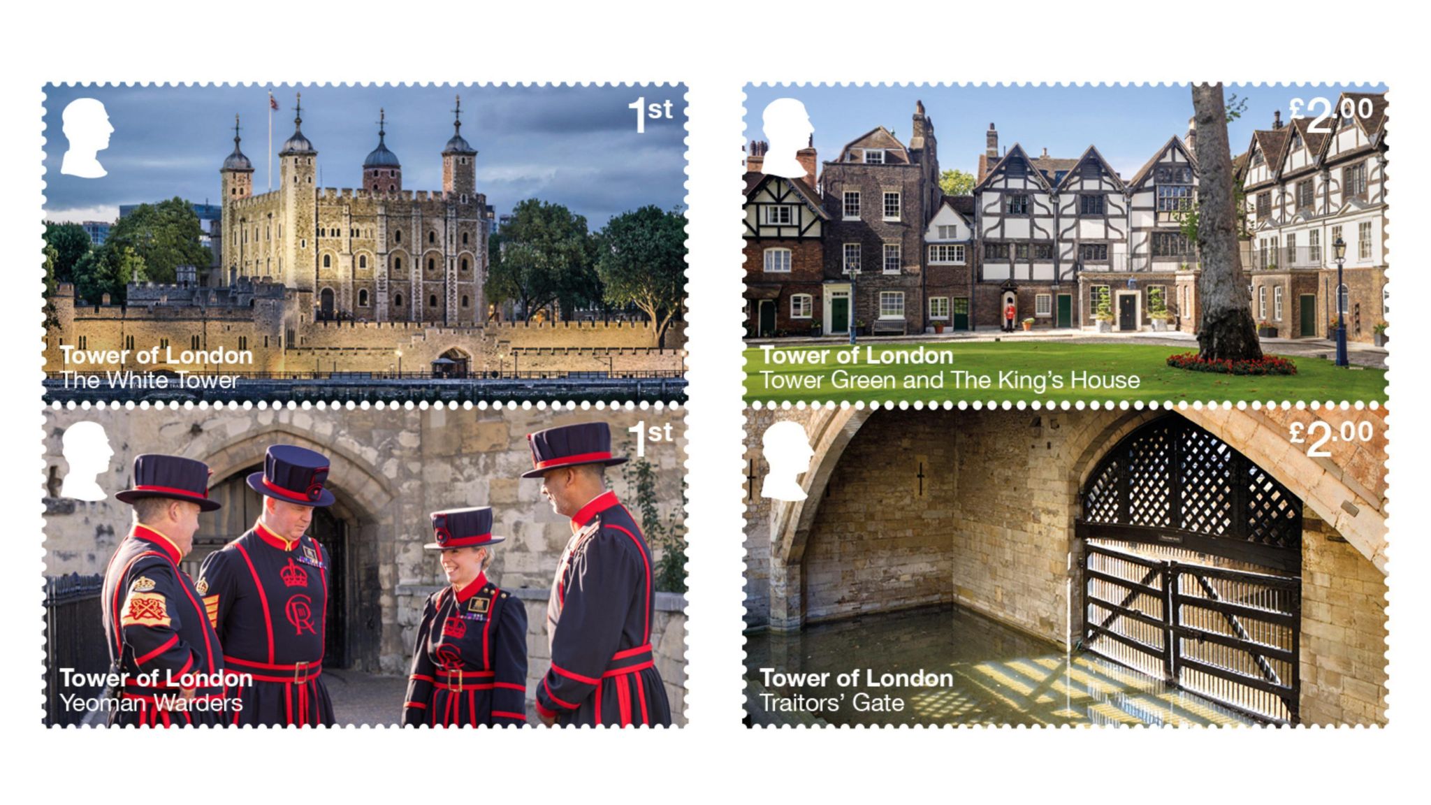 Royal Mail stamps eaturing the history, buildings and traditions of the Tower of London 