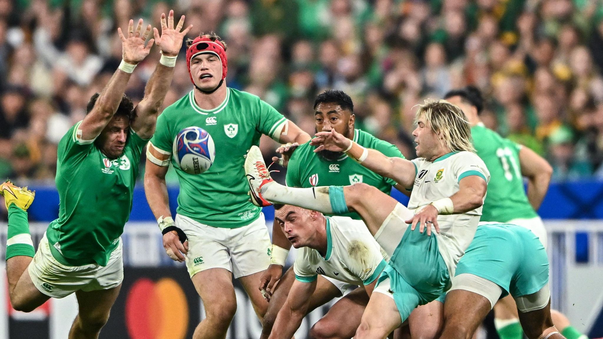 Action from Ireland's win over South Africa at the 2023 Rugby World Cup at Stade de France, Paris