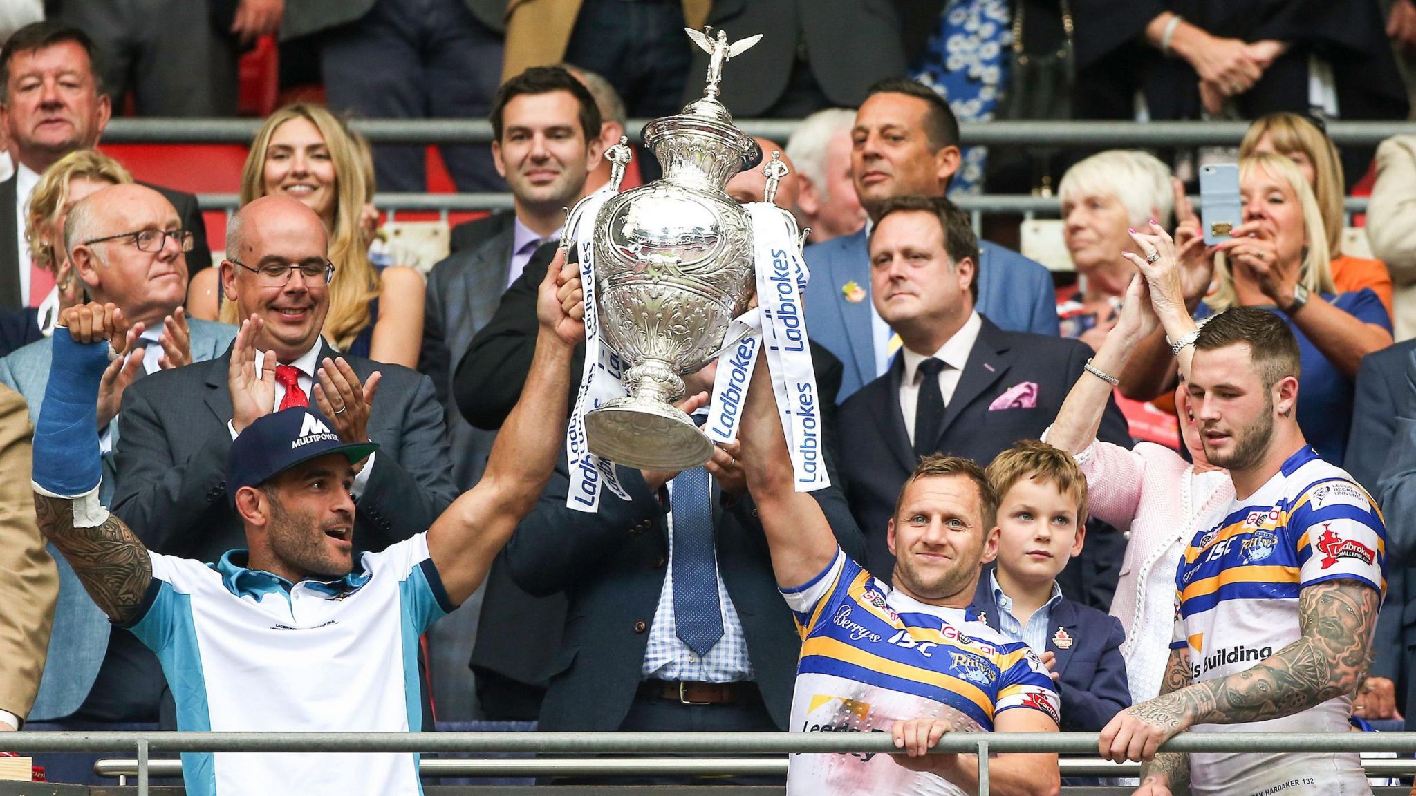 Rob Burrow lifts the Challenge Cup at Wembley