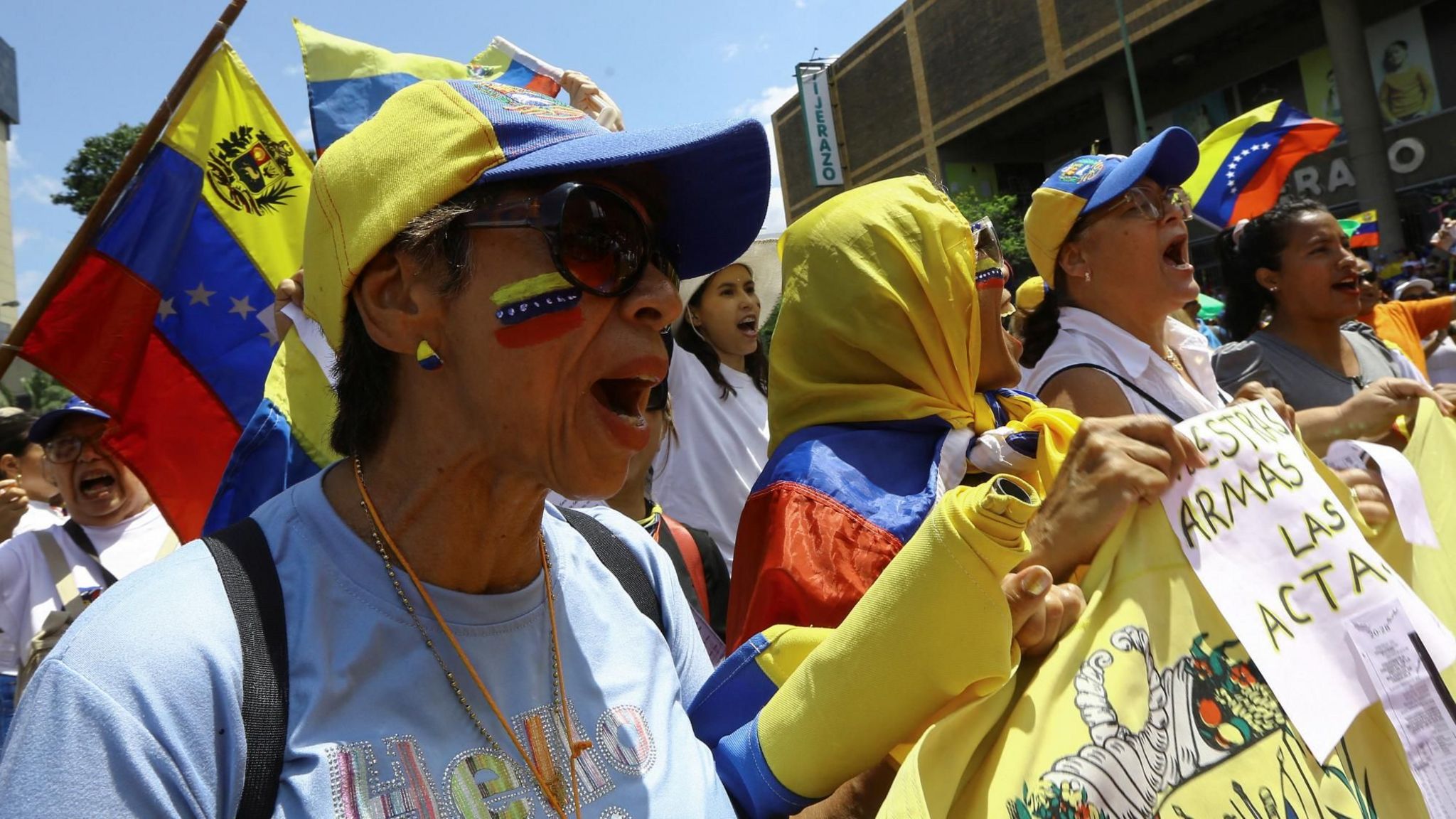 Women protesting during a march in Venezuela