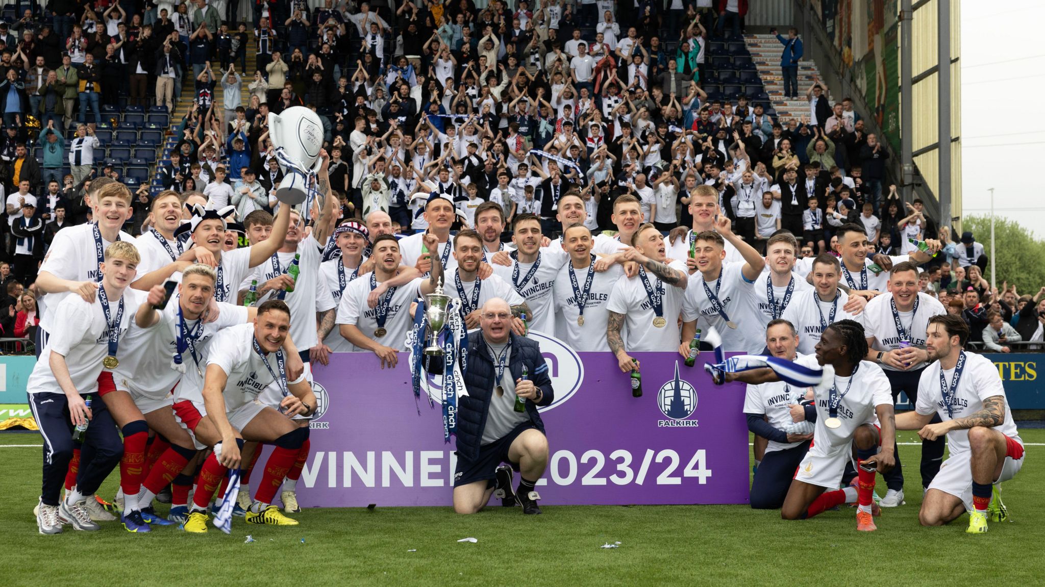 John McGlynn celebrates League 1 title with Falkirk