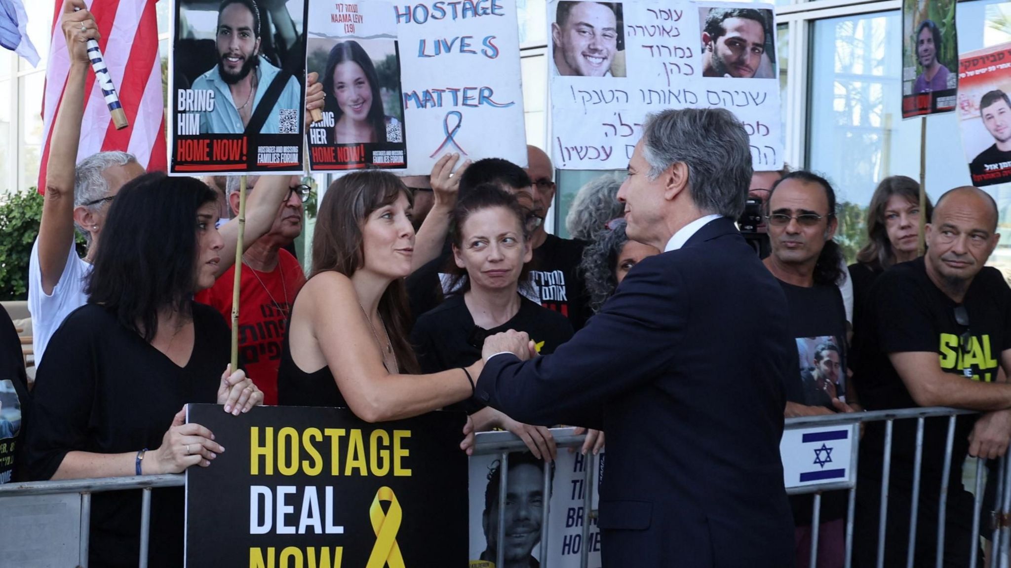 US Secretary of State Antony Blinken spoke to hostages' relatives and friends during a visit to Tel Aviv, Israel, on 12 June 2024