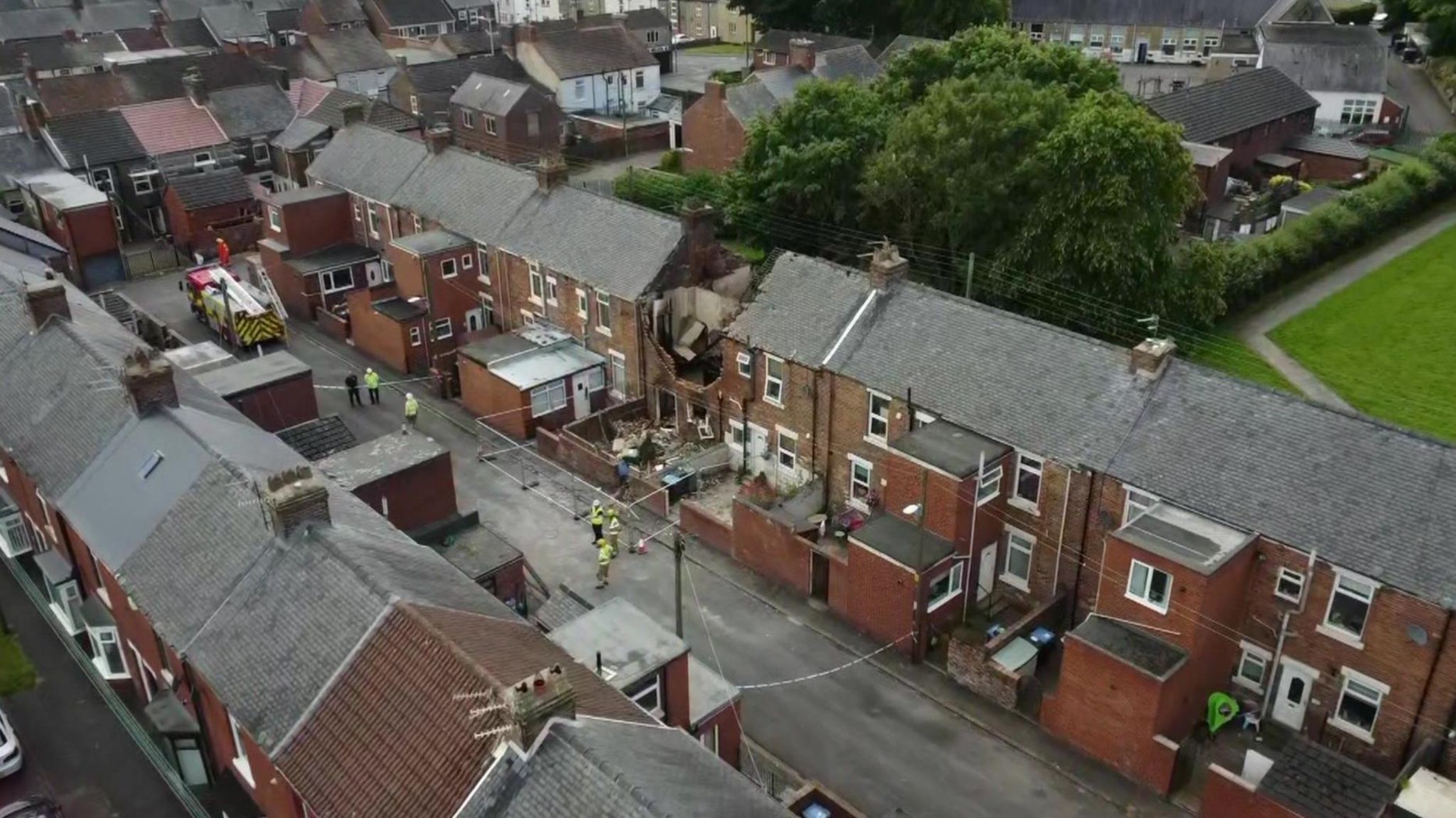 An aerial shot of the property which was destroyed by the explosion in Coronation Terrace, Willington