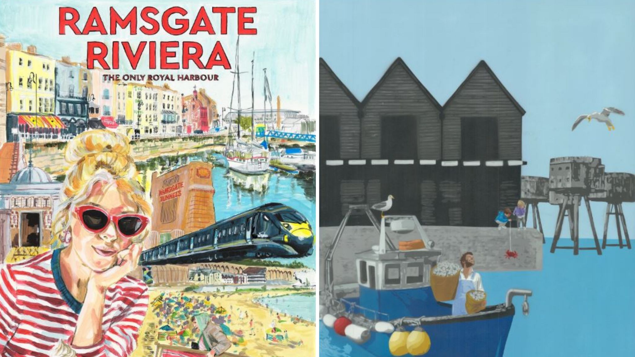 Lisa's poster for Ramsgate and Catman's design for Whitstable