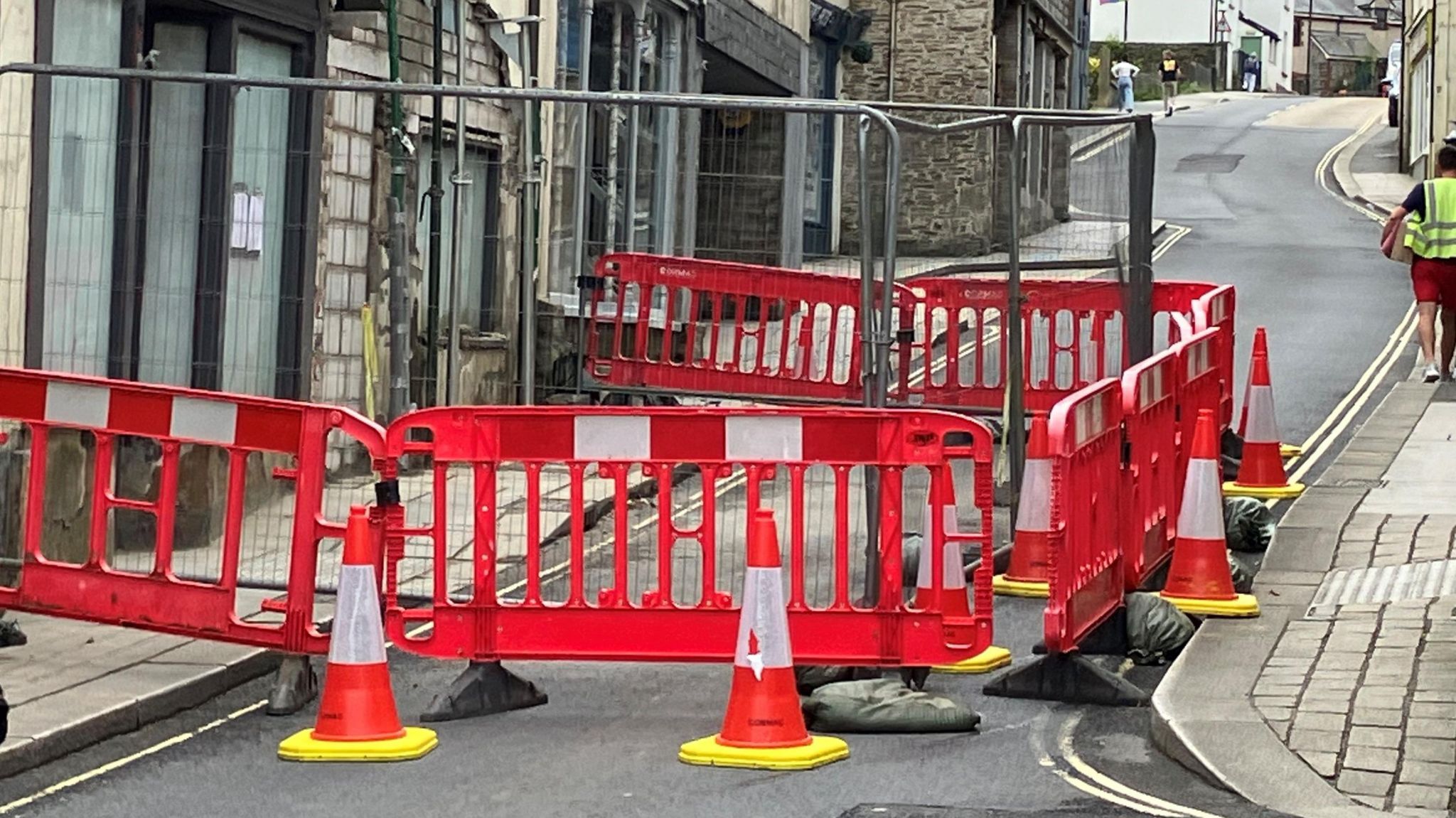 Road cones and barriers on main road 