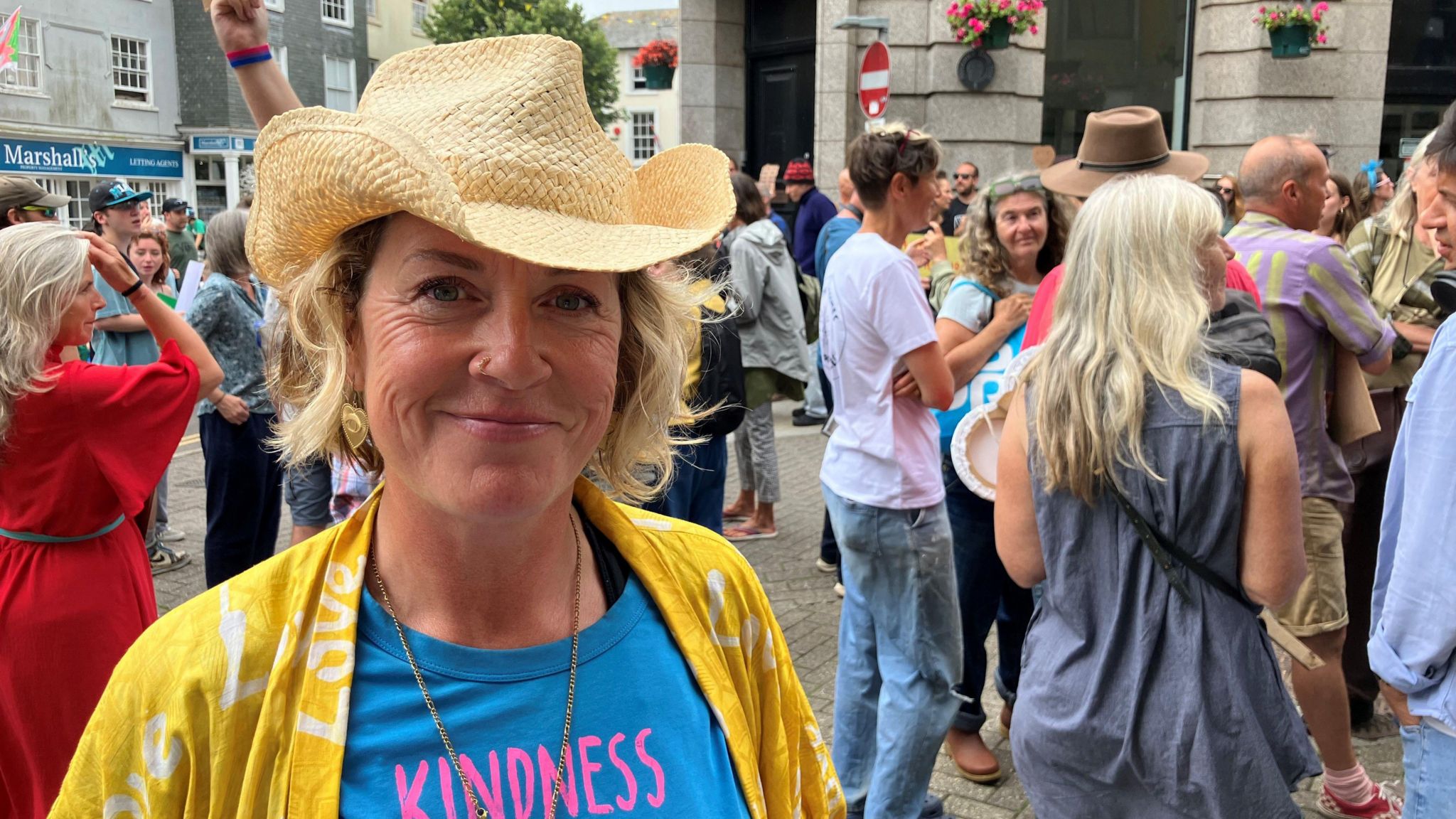 Faye Dobinson with a crowd behind her