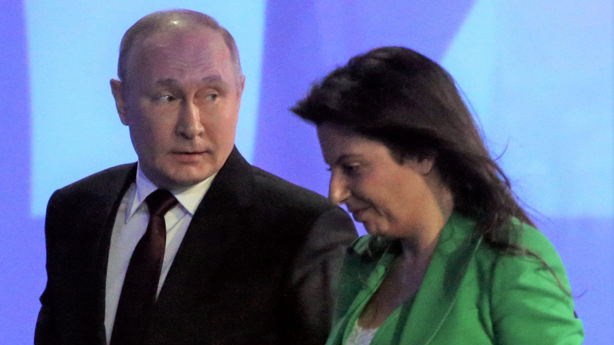 Russian President Vladimir Putin and RT editor-in-chief Margarita Simonyan at a 2022 economic forum