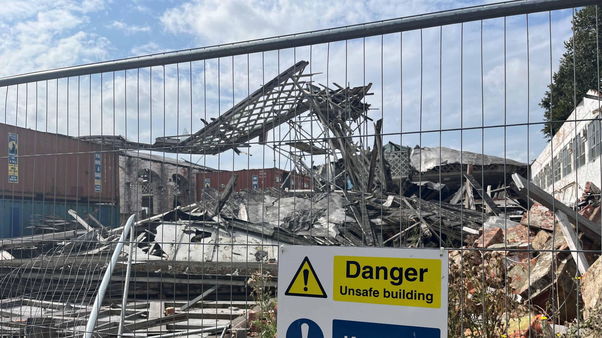 Photo of collapsed hangar