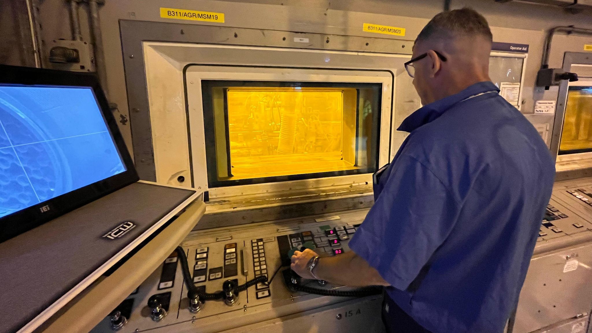 In Sellafield's fuel handling plant, nuclear fuel is moved by robotic arms that are controlled from behind metre-thick, lead-lined glass