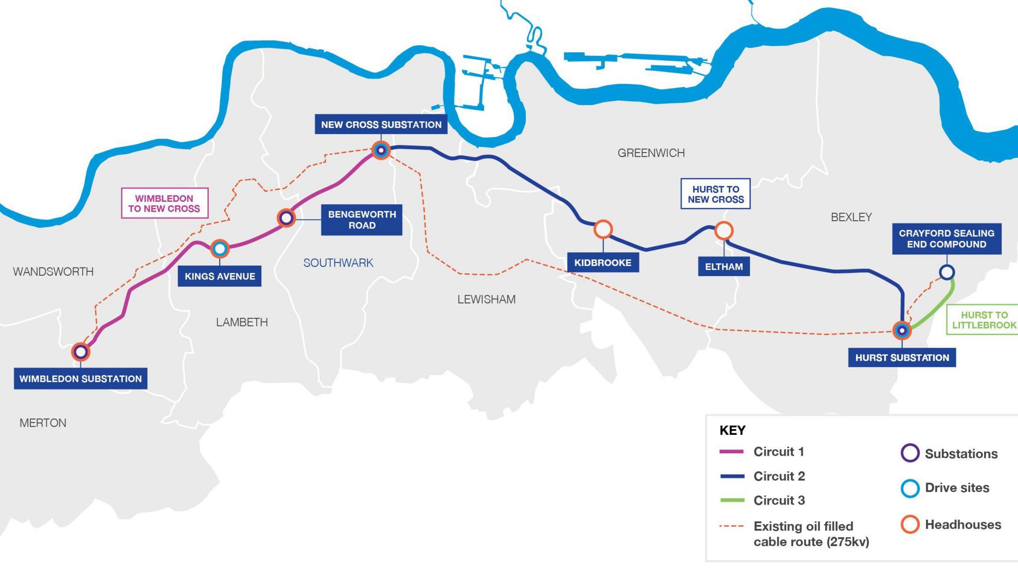 A map of new power tunnels across south London