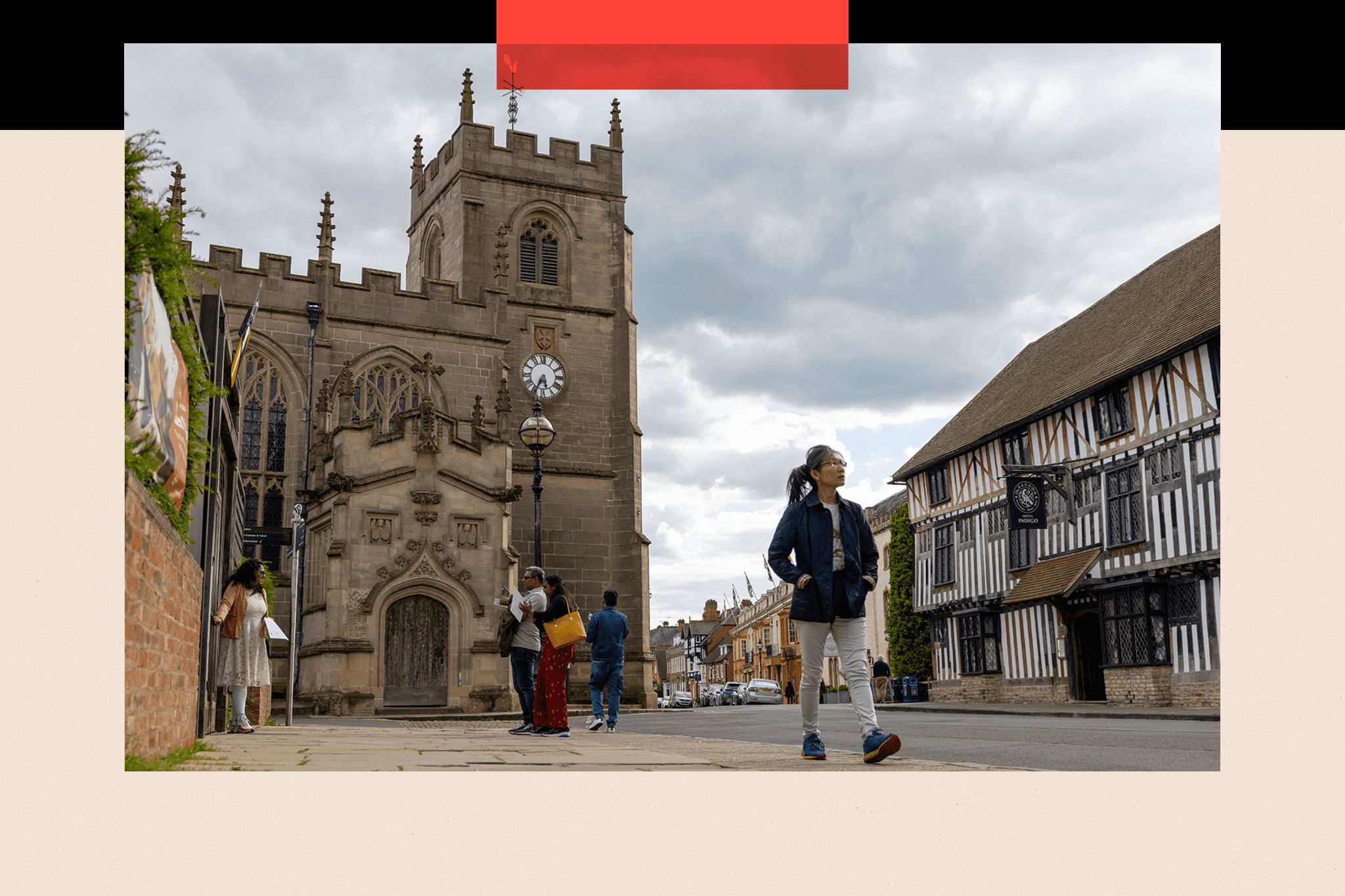 Visitors walk along High Street in Stratford-upon-Avon