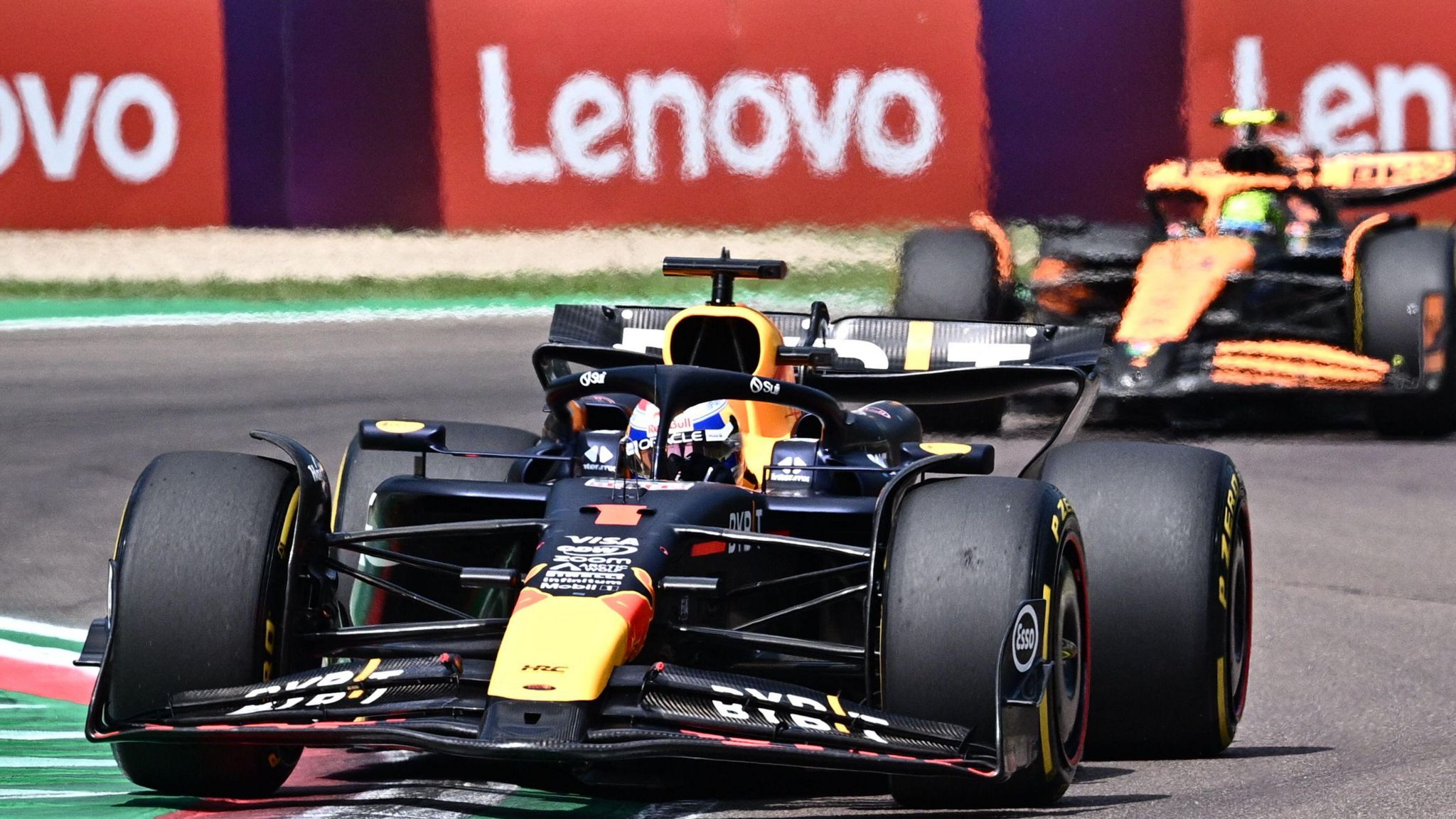 Max Verstappen leads at Imola from Lando Norris