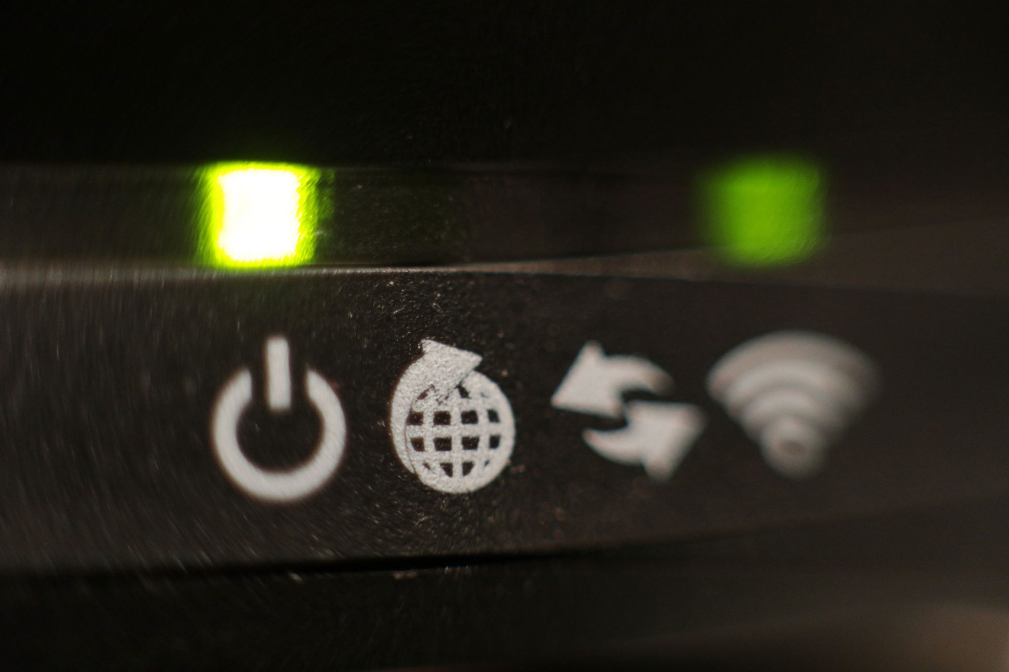 The front panel of a broadband internet router