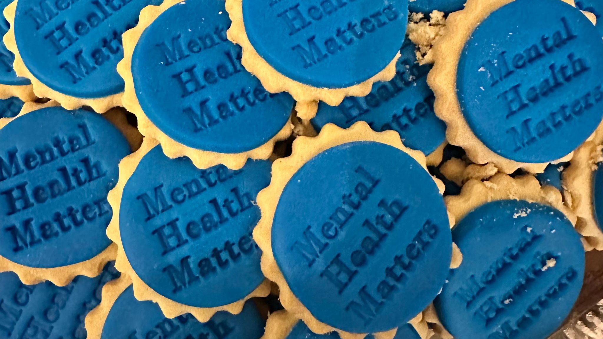 Biscuits embellished with the phrase 'Mental Health Matters'