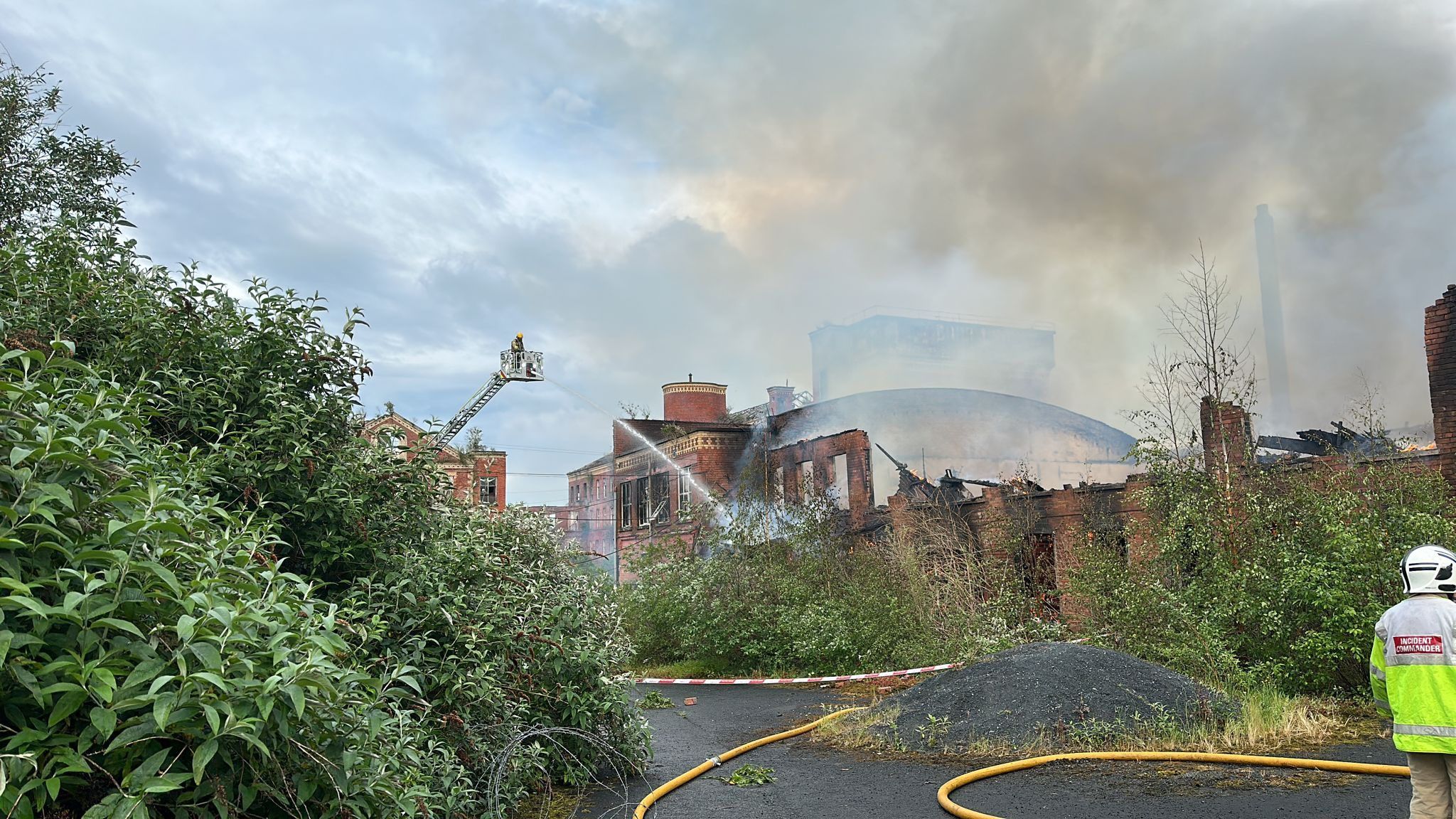 The fire at Hilden Mill being put out 