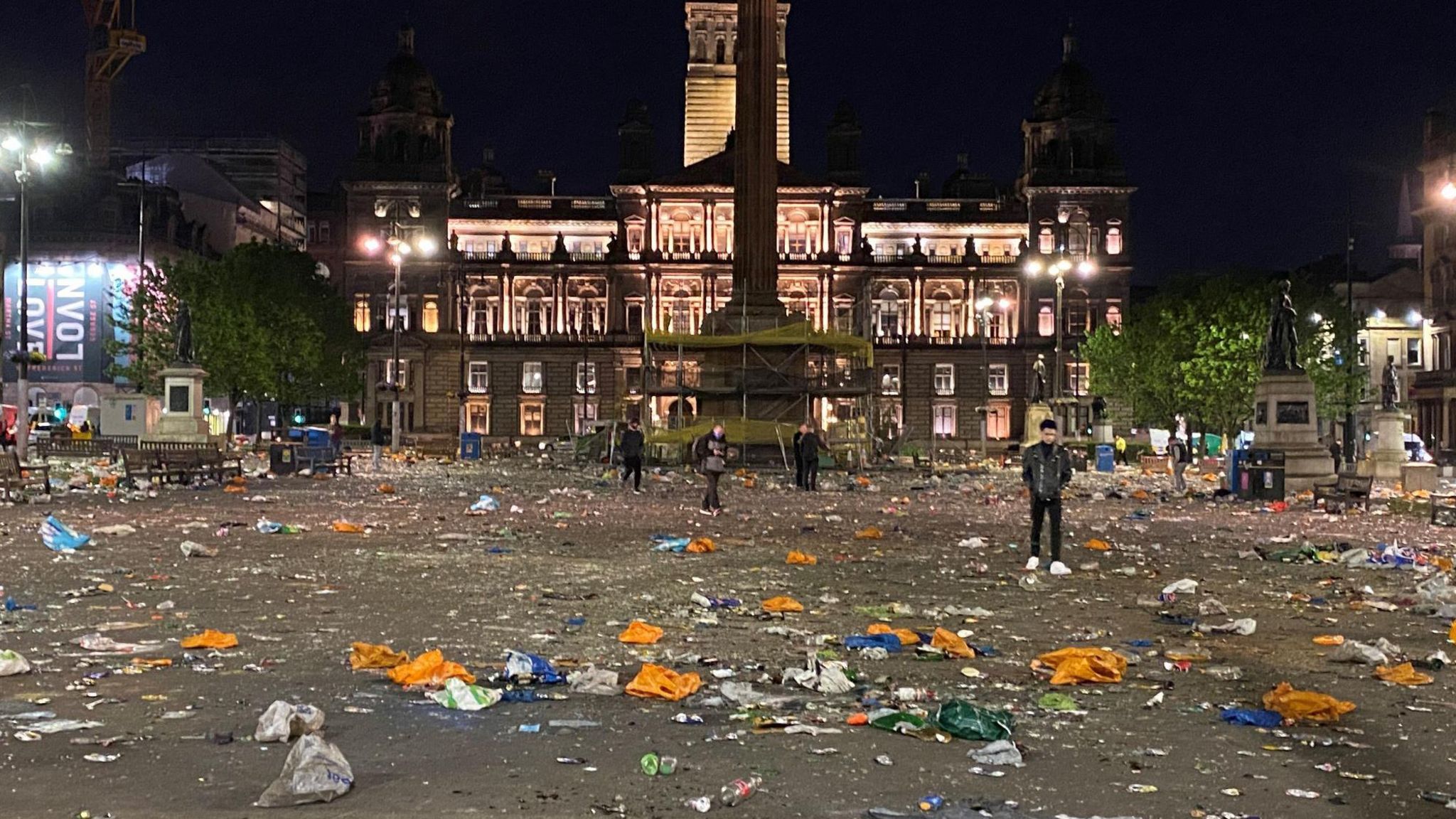 Glasgow's George Square following an unofficial Rangers fan event in May 2021