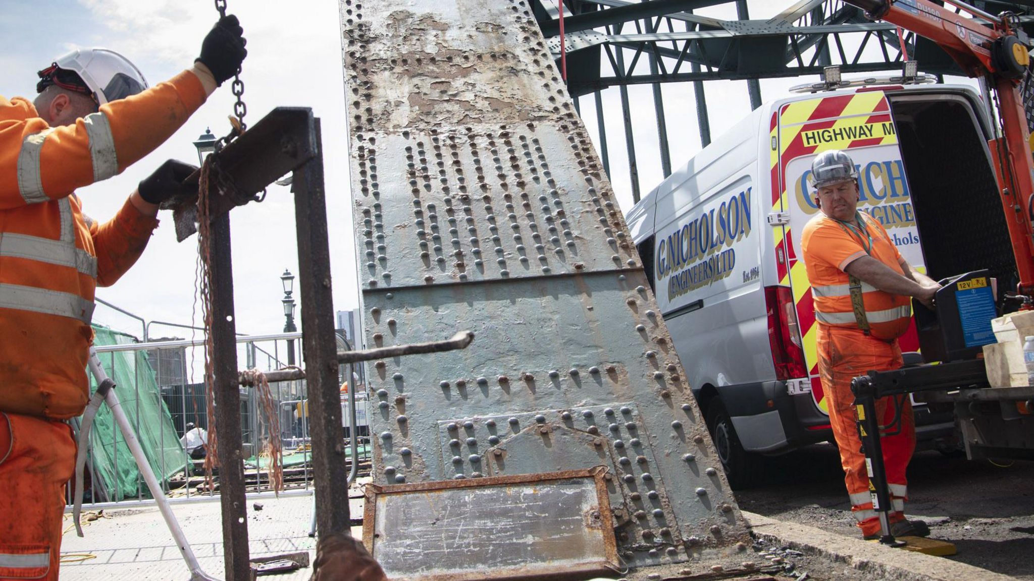 Construction workers on the Tyne Bridge