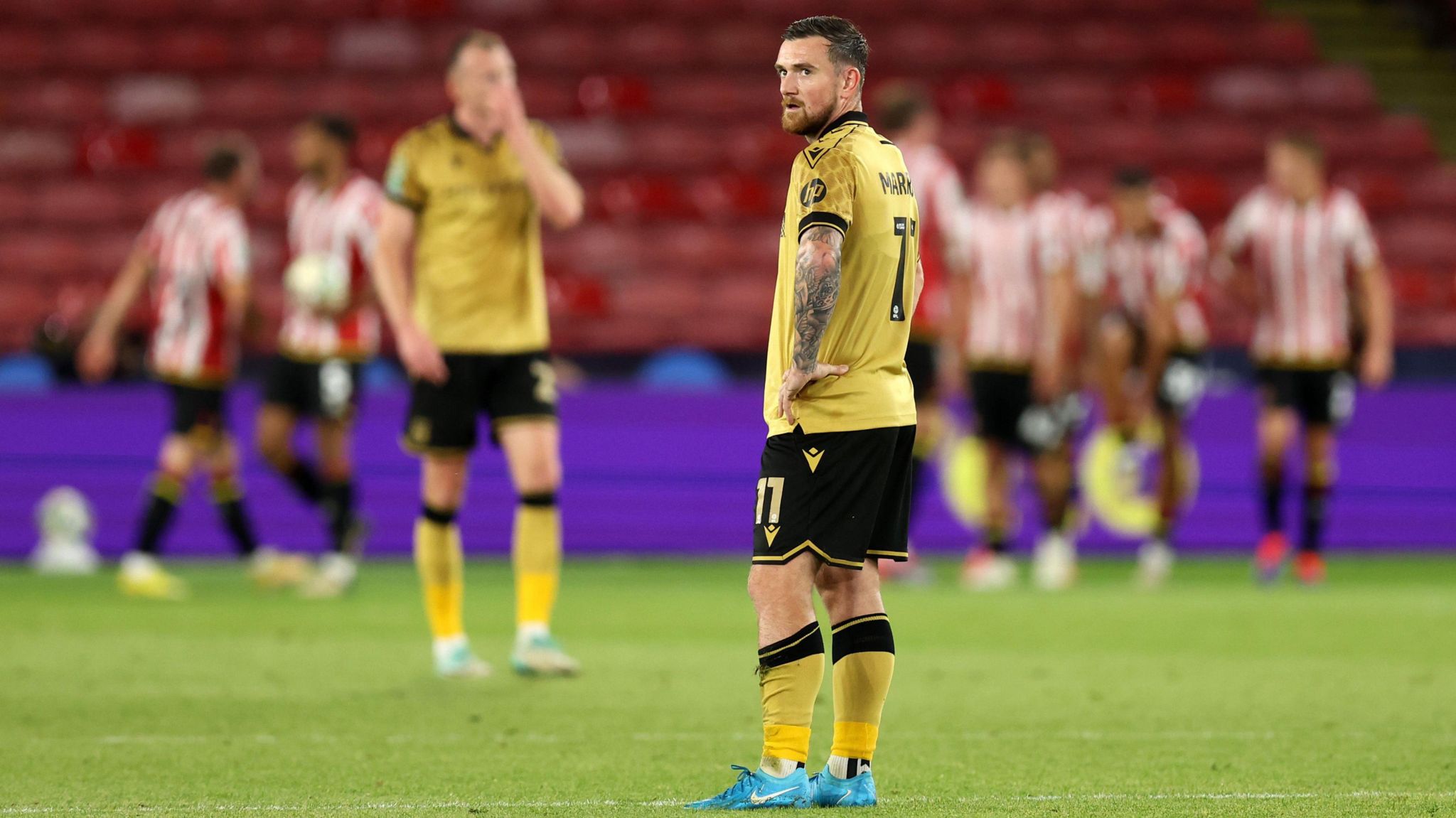 Wrexham striker Jack Marriott looks dejected at full time