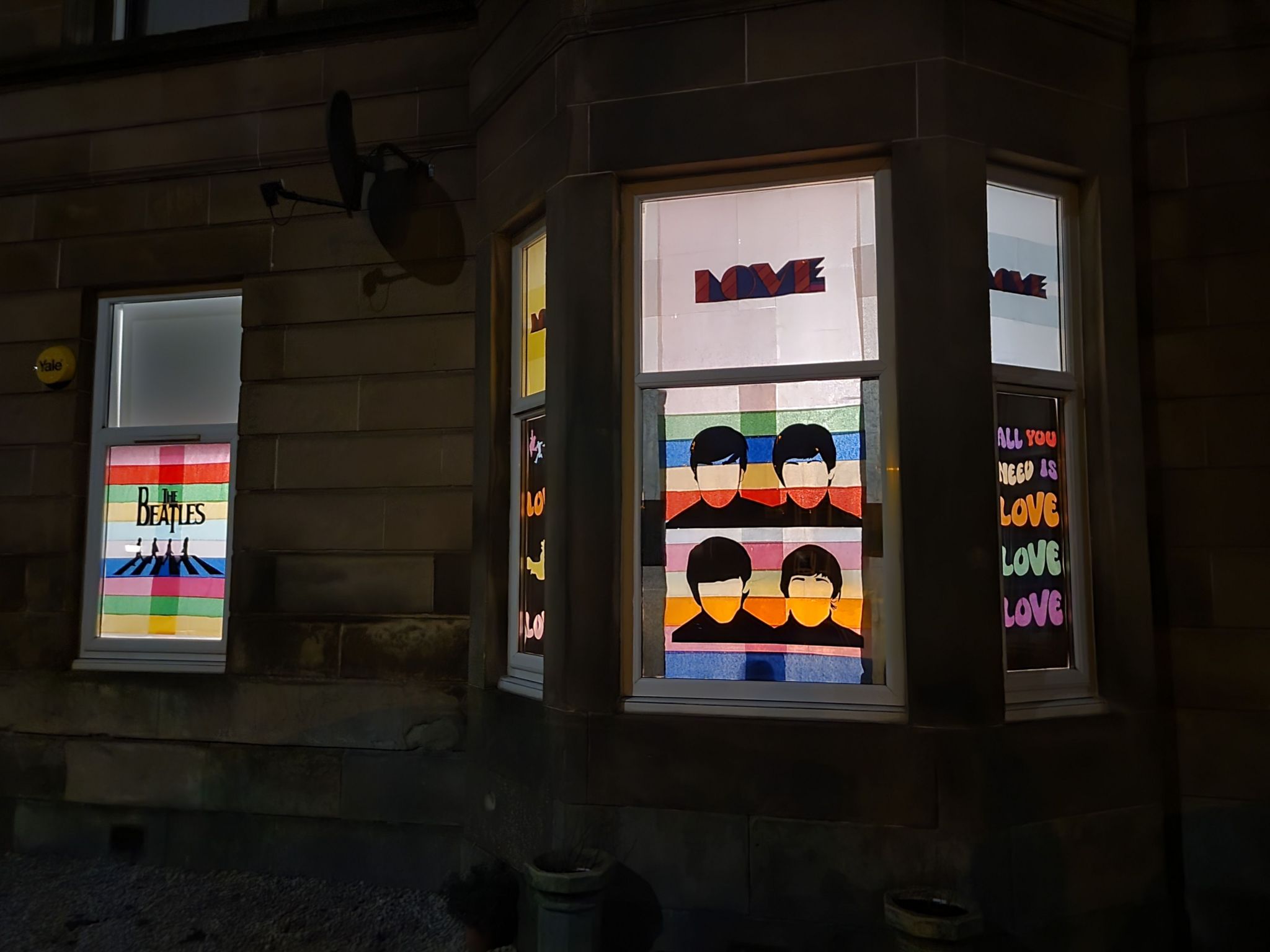 This display was an homage to The Beatles, featuring their silhouettes and lyrics