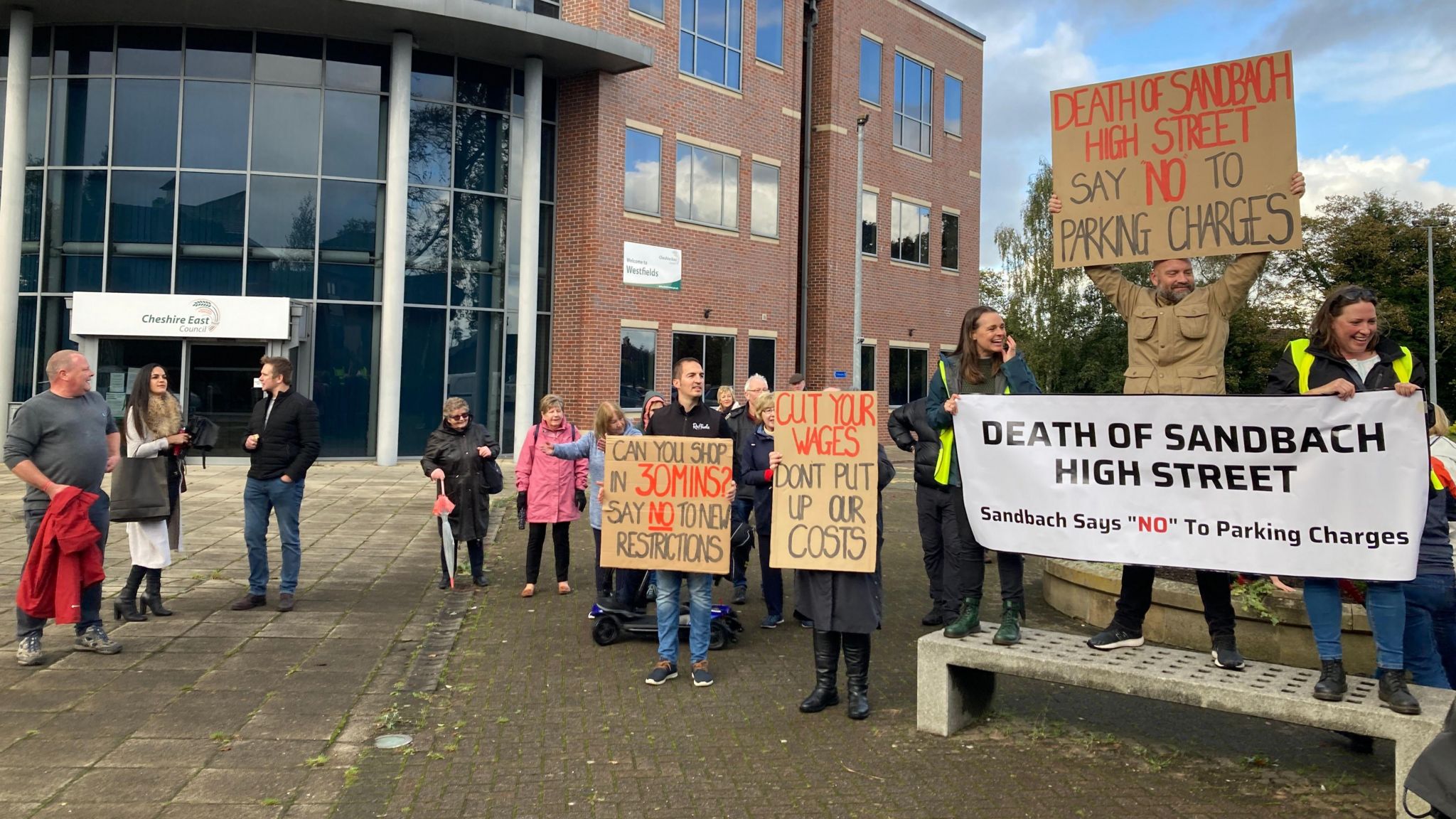 Protestors outside Cheshire East Council's headquarters