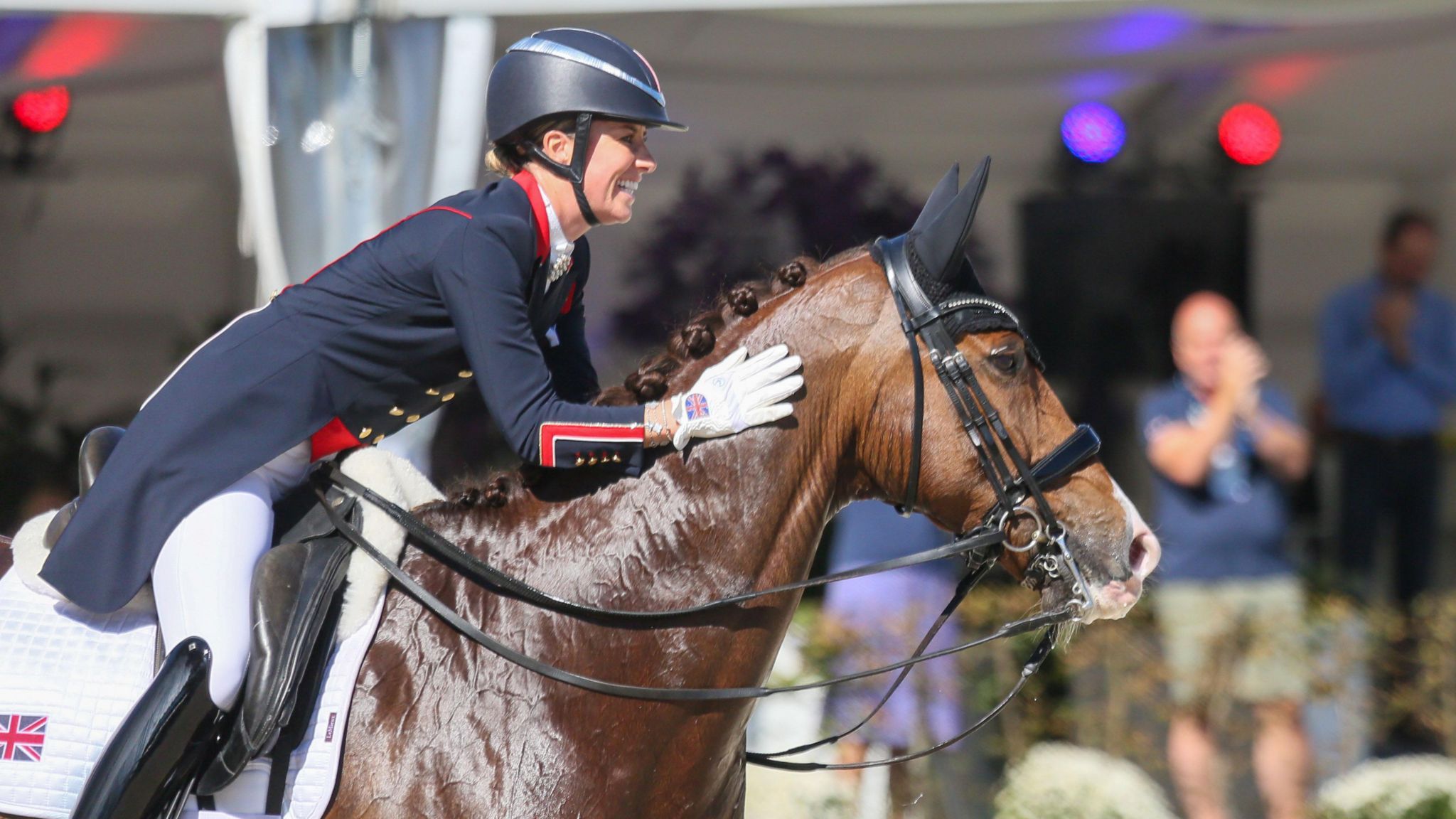 Charlotte Dujardin pats Imhotep at the European Dressage Championships in 2023