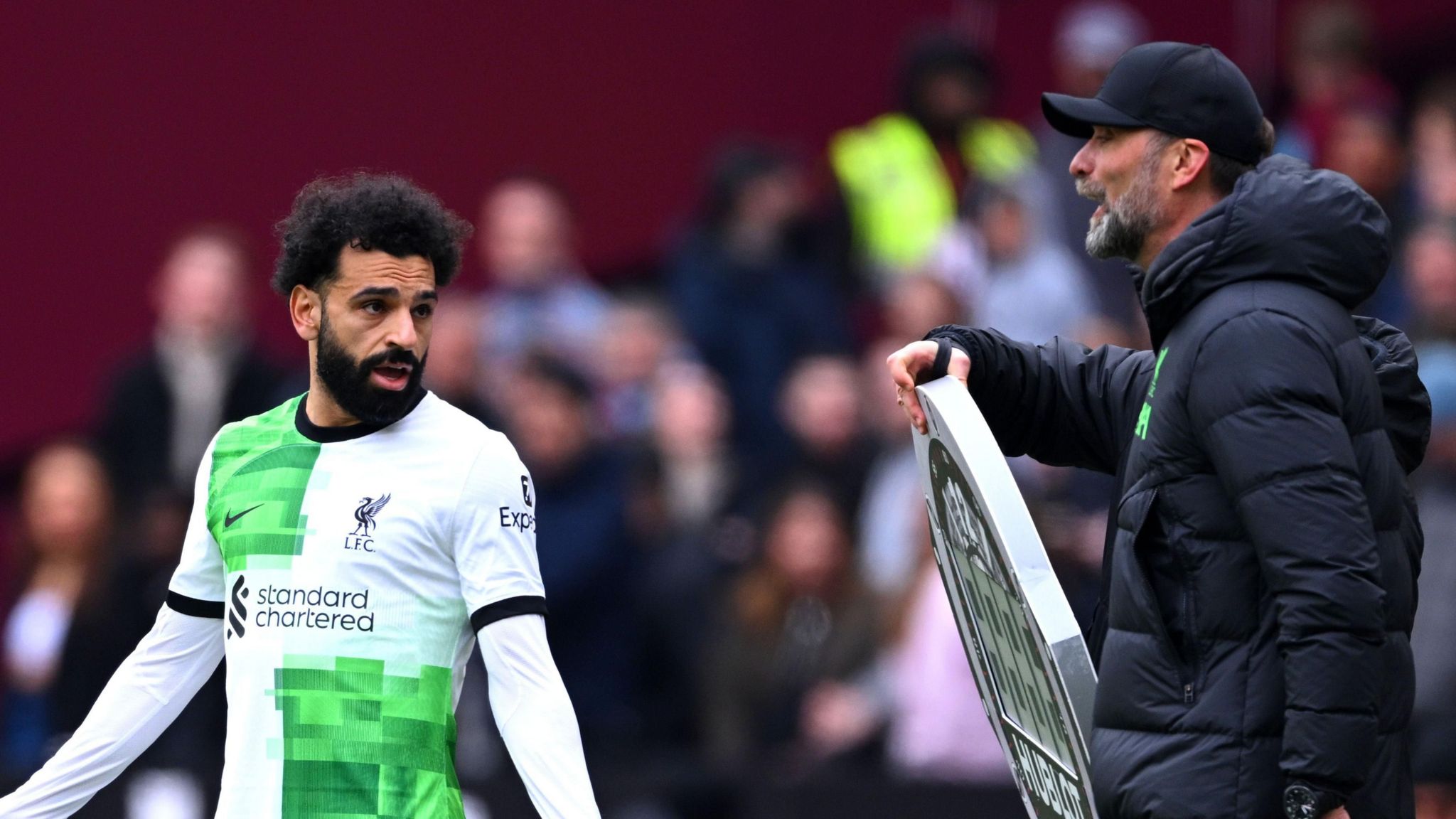 Mohamed Salah and Liverpool manager Jurgen Klopp during game at West Ham