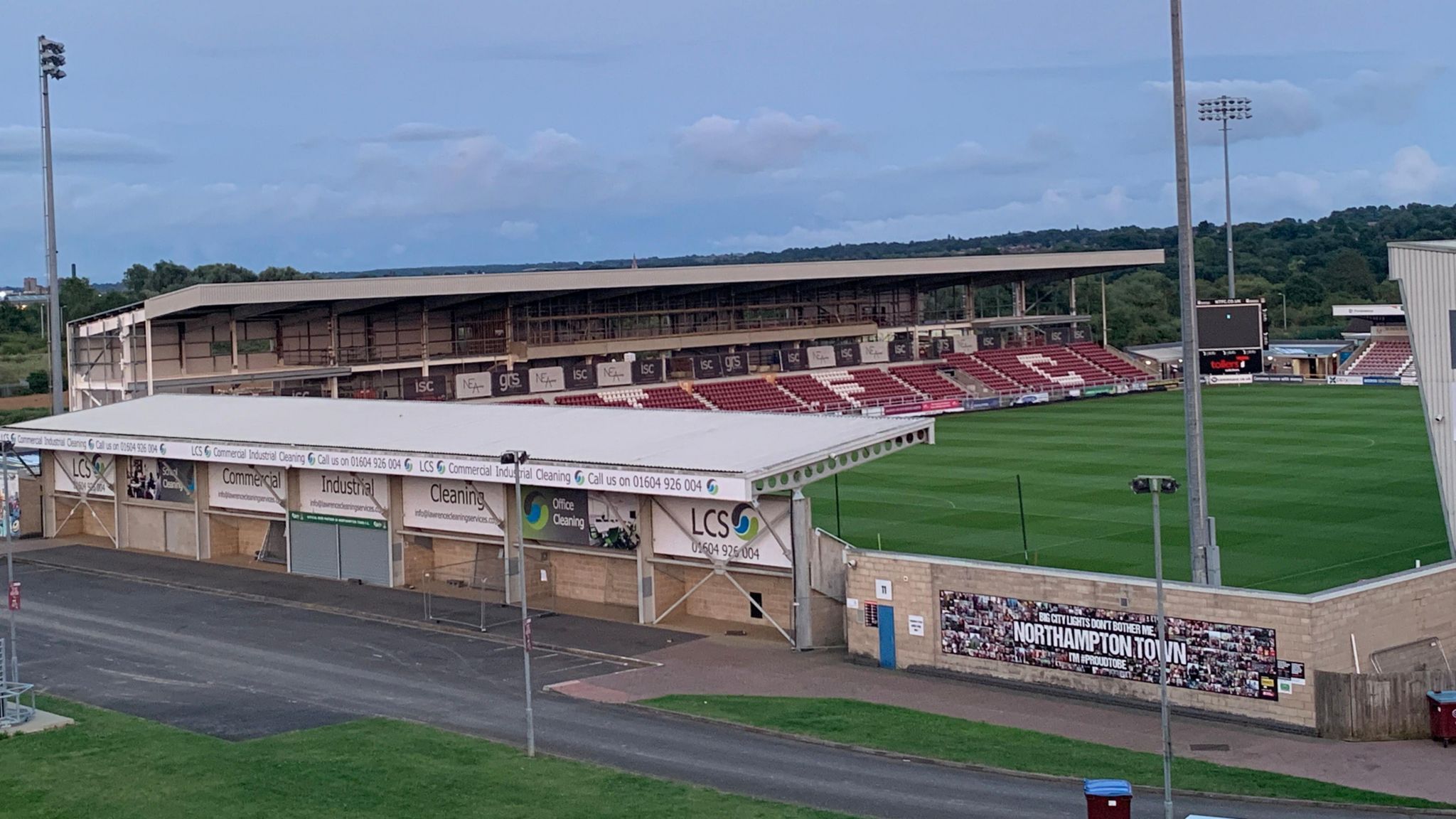 A hillside view of Sixfields Stadium