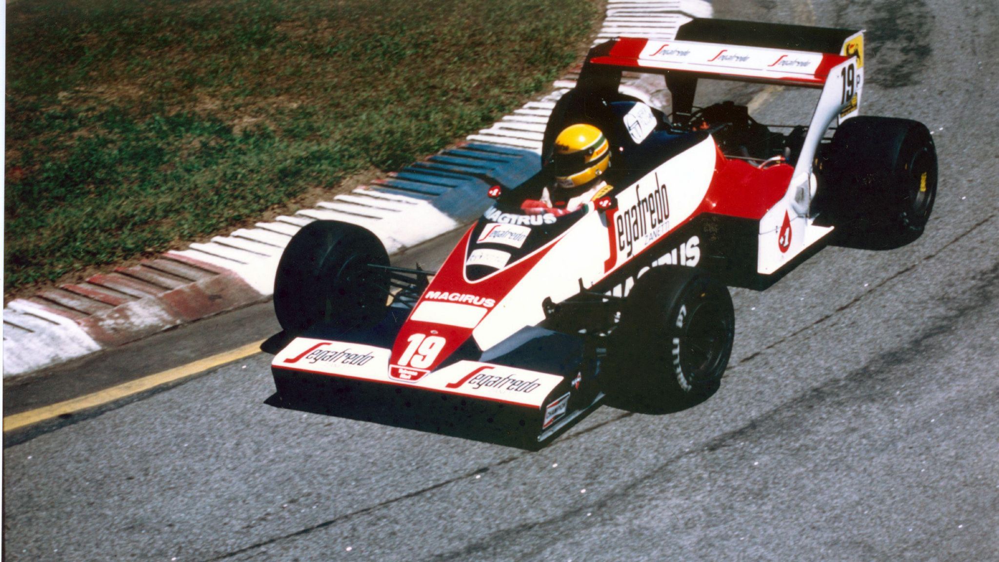 Ayrton Senna in a Toleman car in 1984 at the Brazilian Grand Prix