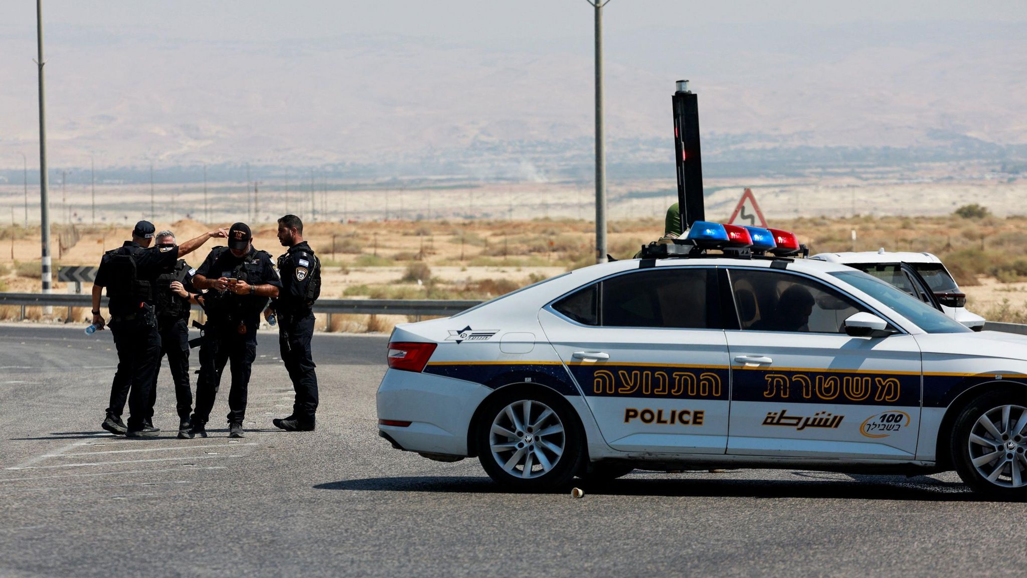 Israeli police patrol the area near Allenby Bridge Crossing