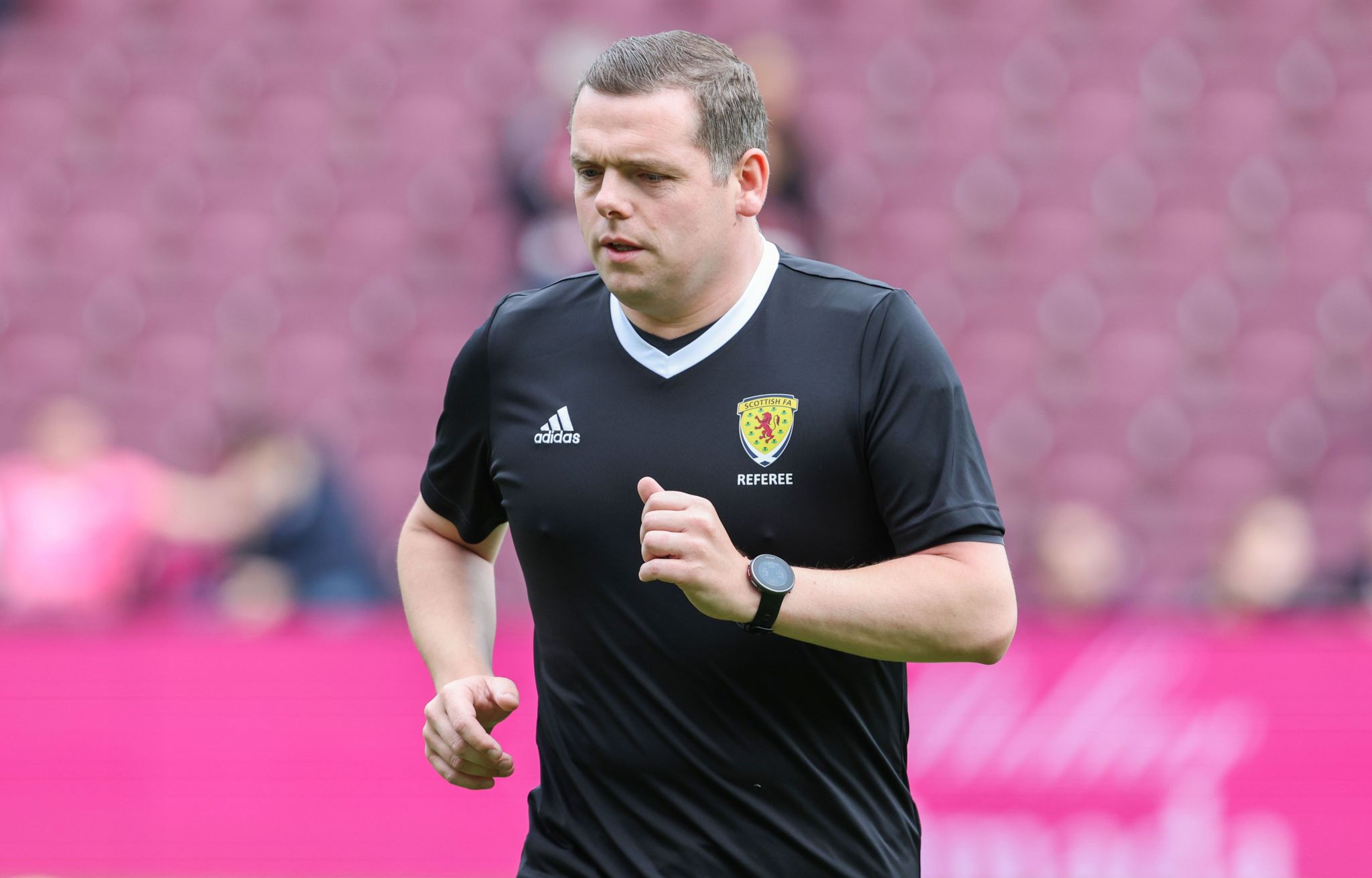 Assistant referee Douglas Ross during a Viaplay Cup Round of Sixteen match between Heart of Midlothian and Partick Thistle at Tynecastle Stadium in August last year