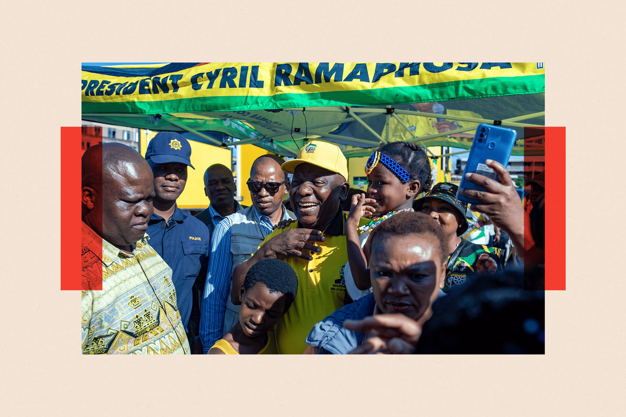 South African president Cyril Ramaphosa out campaigning