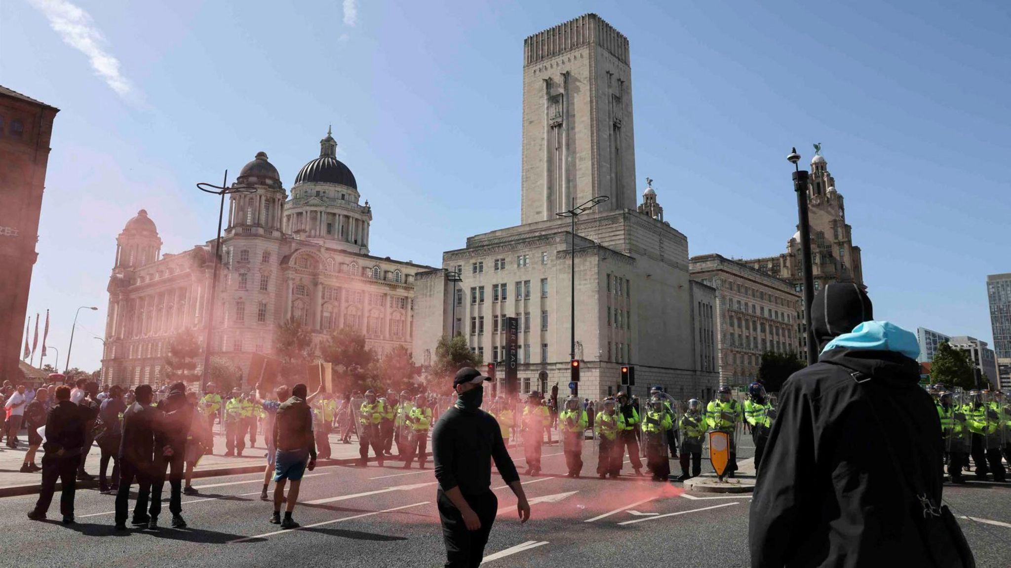 Protestors clash with police in Liverpool city centre