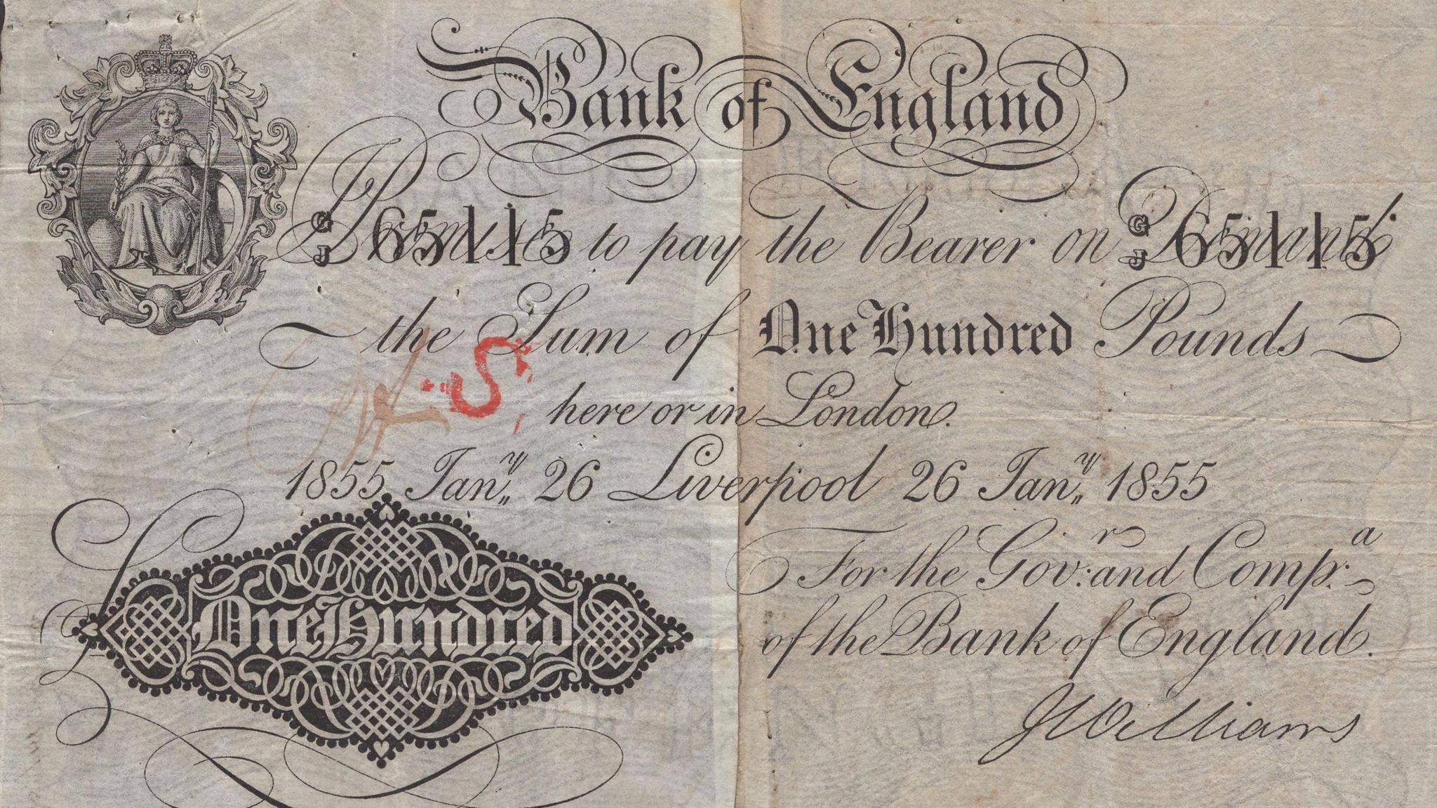 A rare Liverpool-issued £100 note