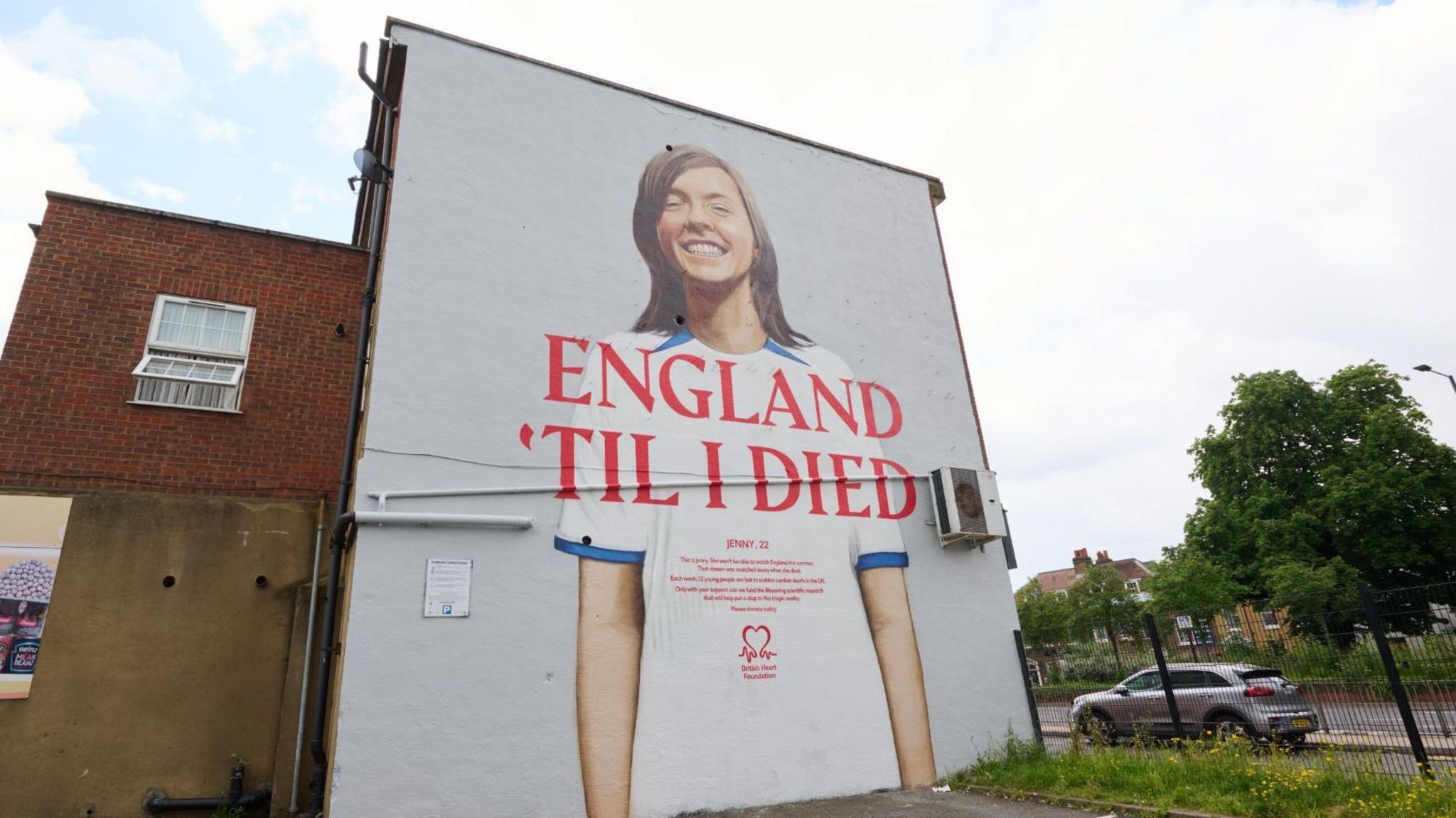 The mural of Jenny Kerwood. There is a picture of Ms Kerwood accompanied by the words: "England 'til I died'