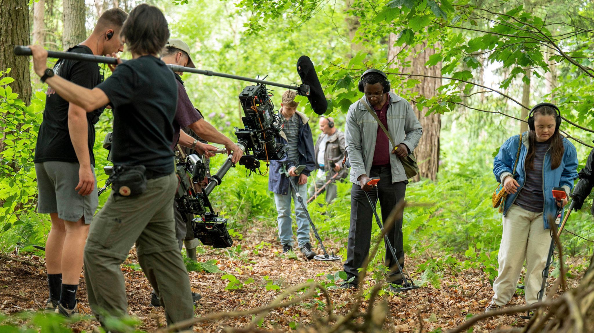 Film crew shooting Sherwood with various bits of equipment