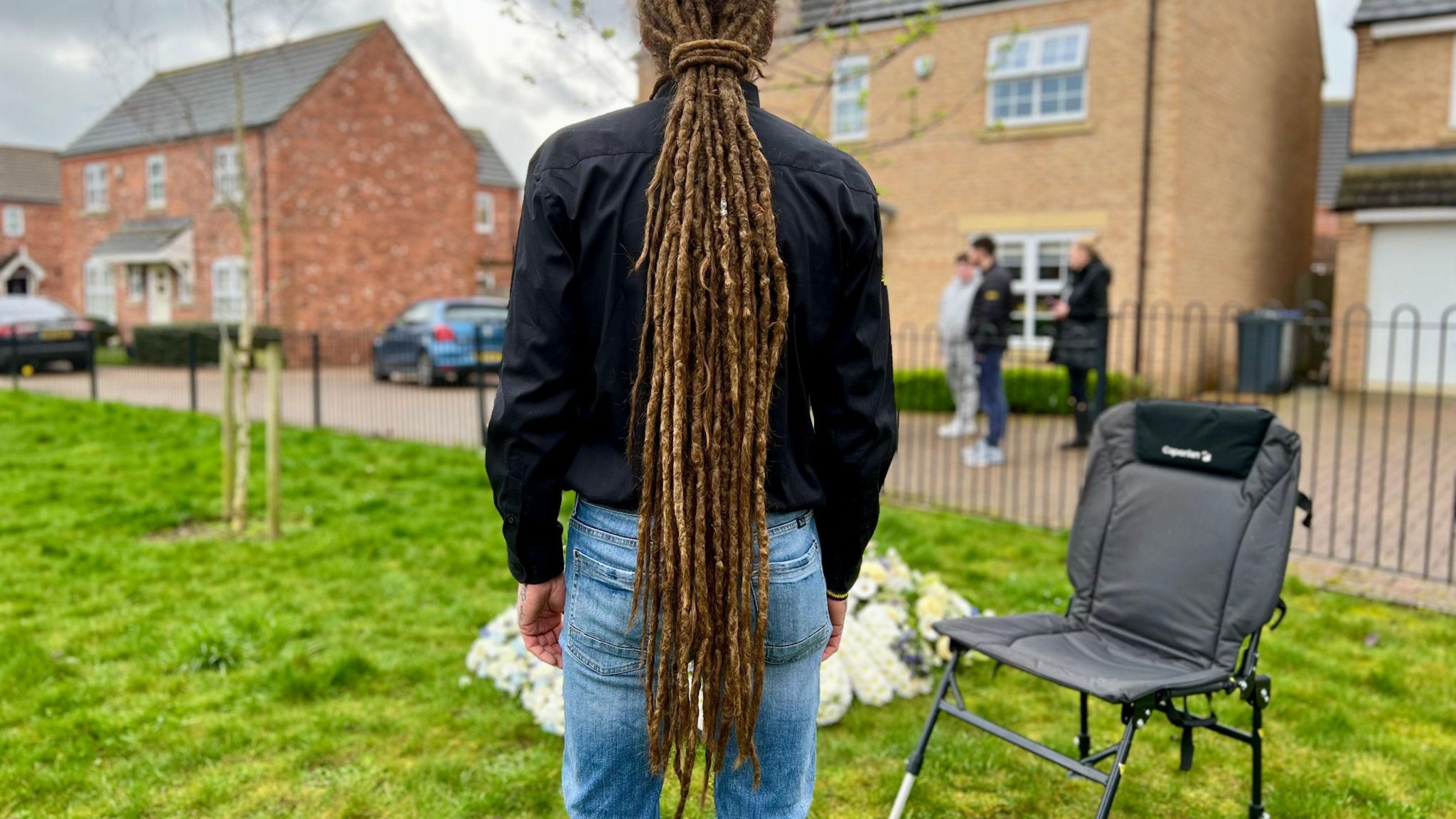 A view of Dave's dreadlocks