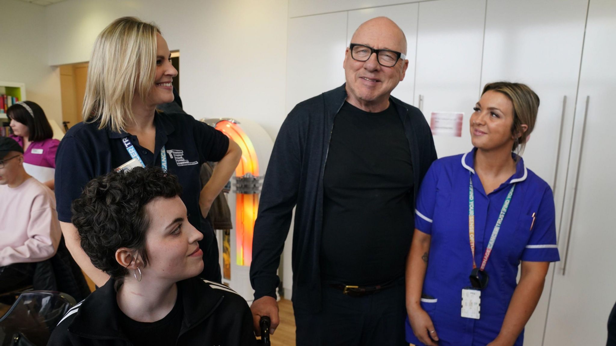 Mark Knoplfer with nurses and staff at the RVI in Newcastle