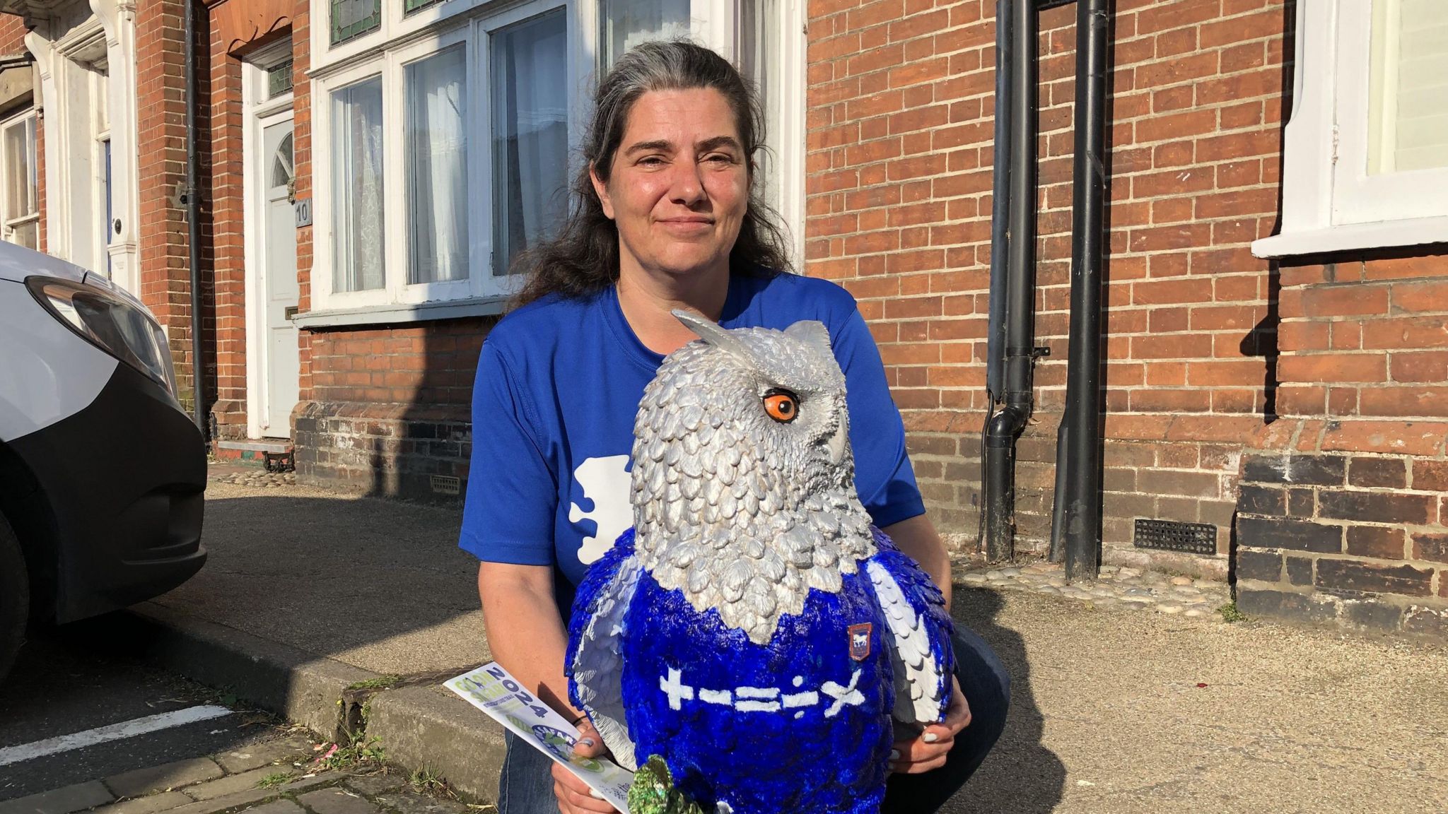 Clare Jackson pictured with the original Ipswich Town owl