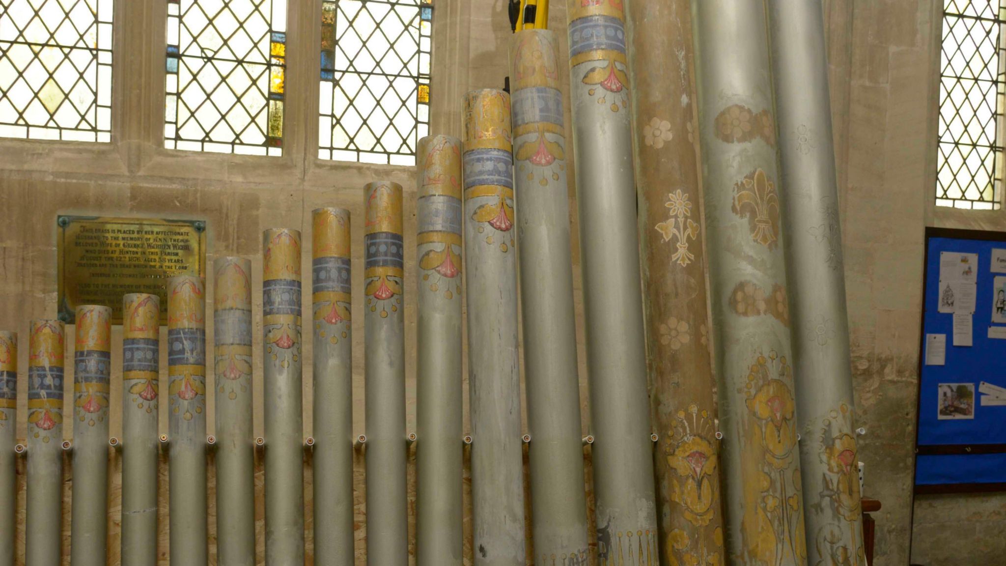 Row of organ pipes off the instrument in height order