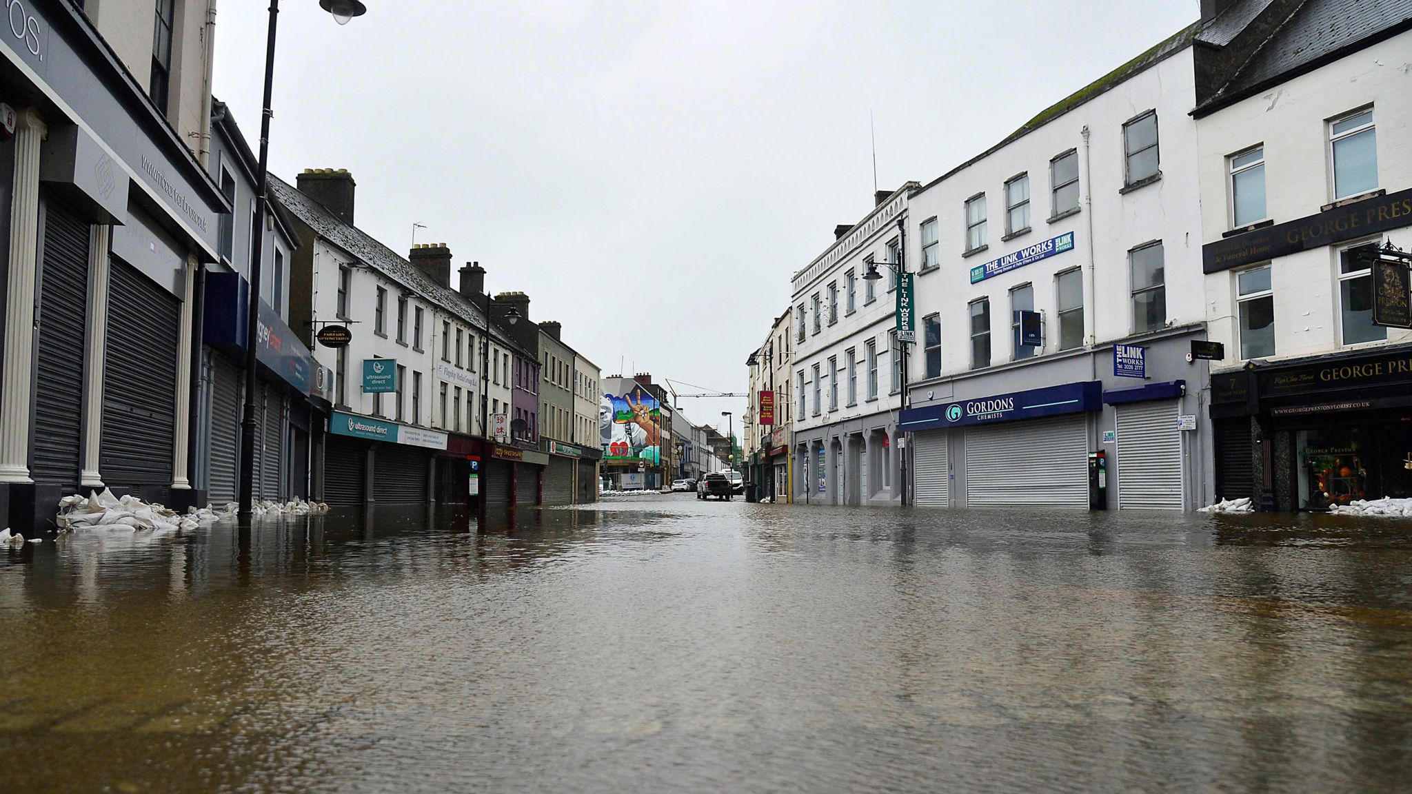 Flooded streets in Newry in October 2023